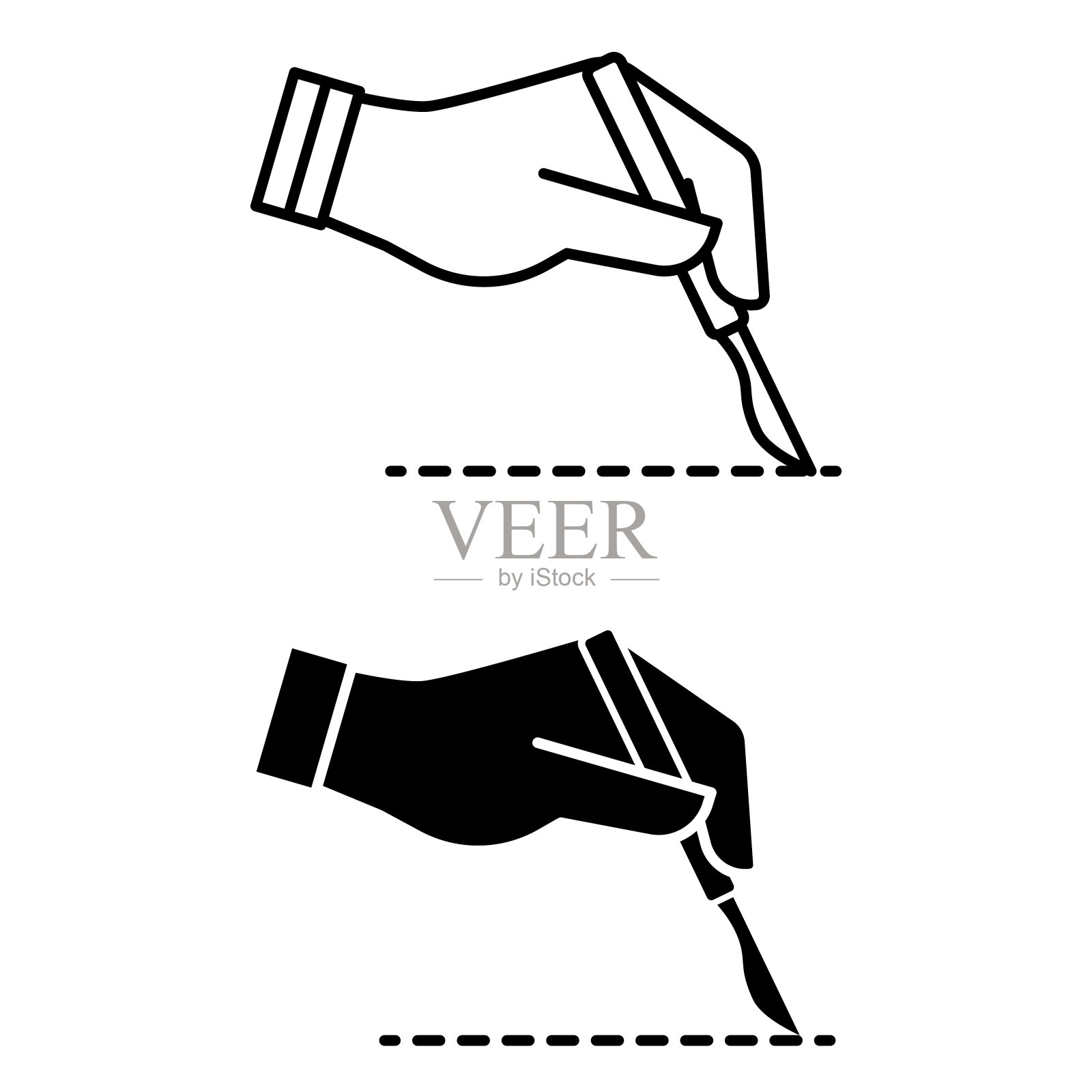 手术图标。黑色和白色矢量图标。手用手术刀做切口。外科医生的手，手术。健康与医学概念插画图片素材