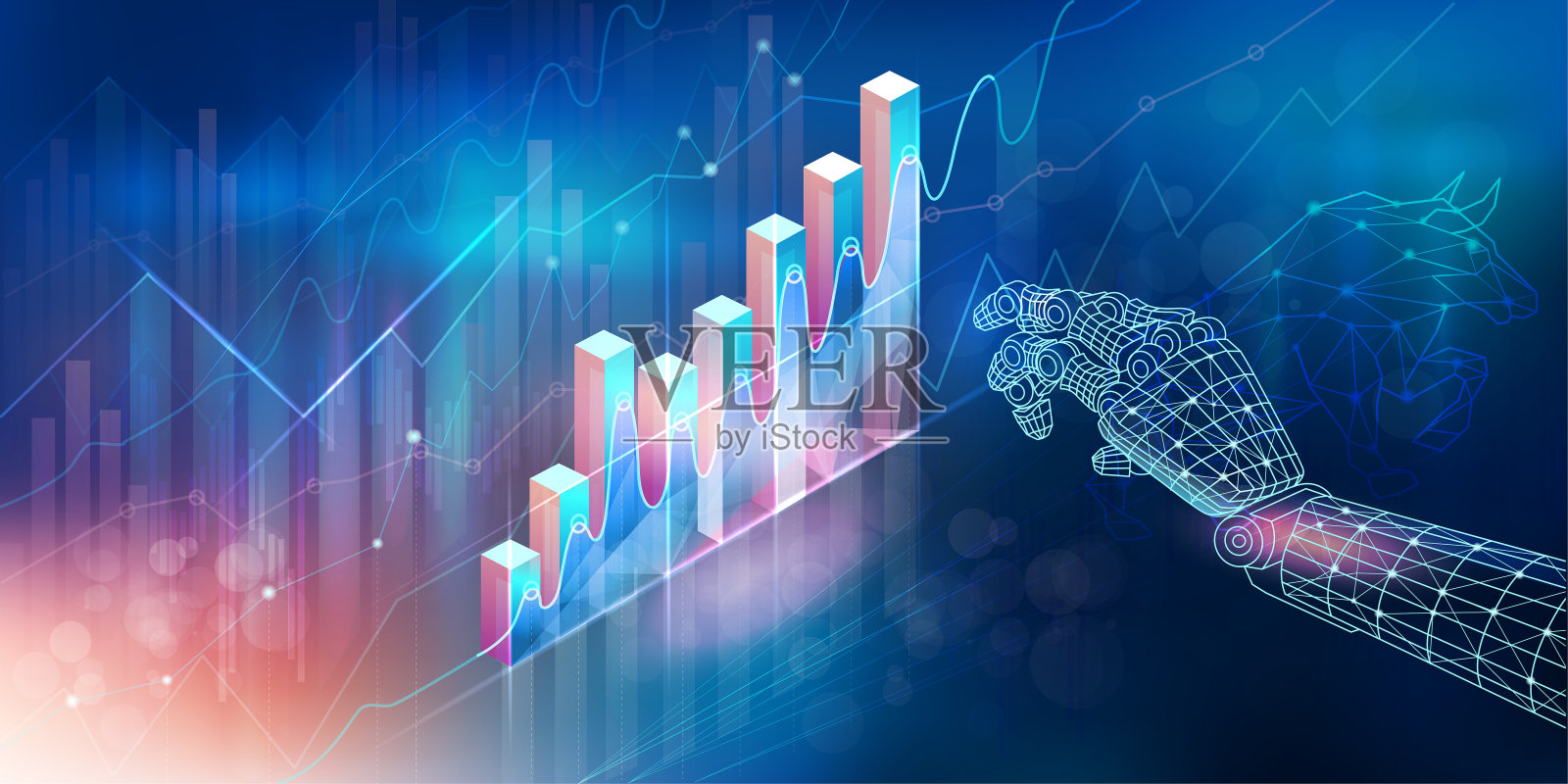 信息图表与人工智能与全球市场互动的概念插画图片素材