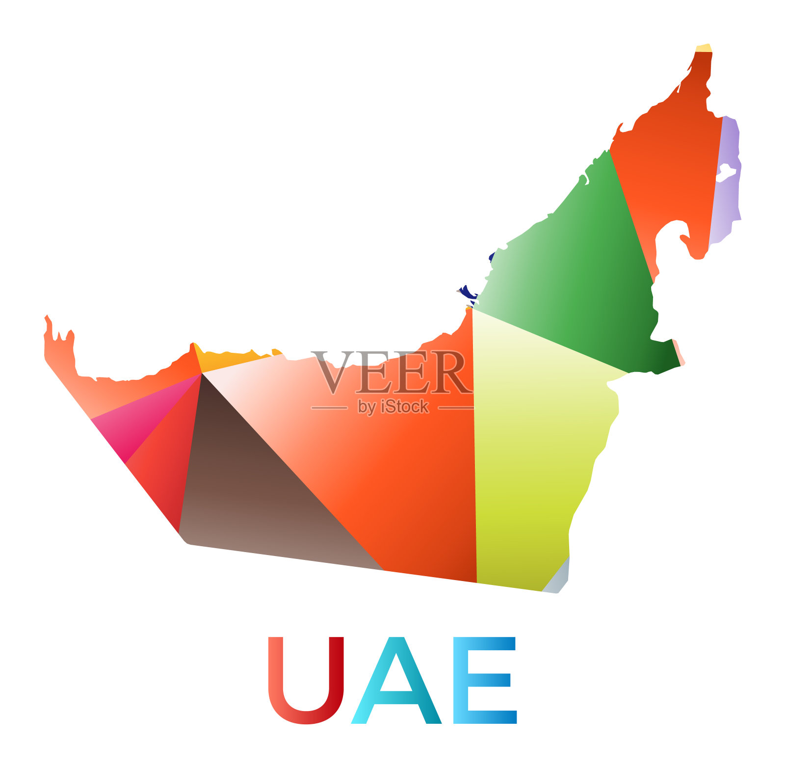 鲜艳的阿联酋形状。多色几何风格的国家标志。现代时尚设计。迷人的矢量插图。插画图片素材
