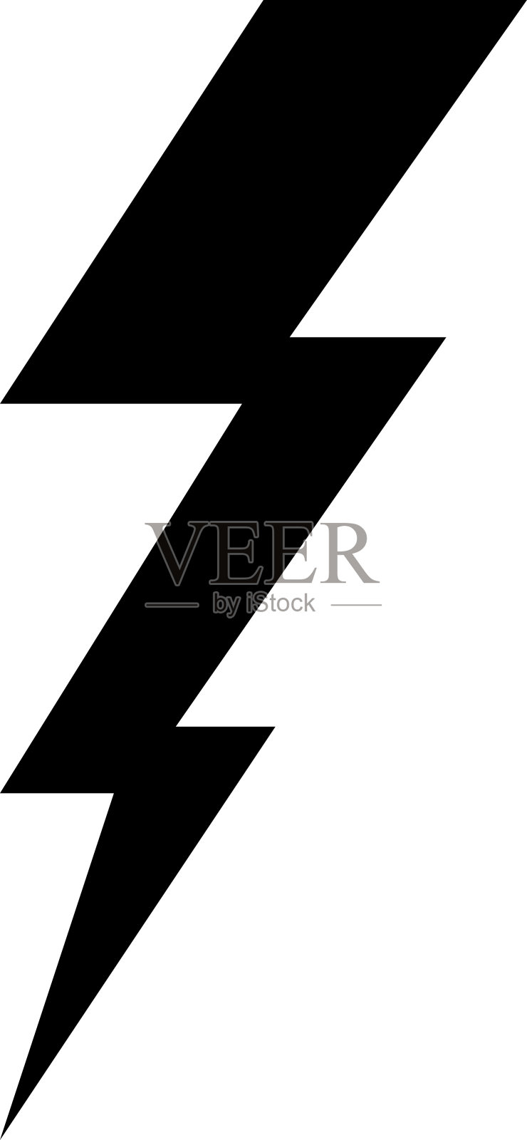 闪电平面图标。雷电图标孤立的黑色背景。矢量图插画图片素材