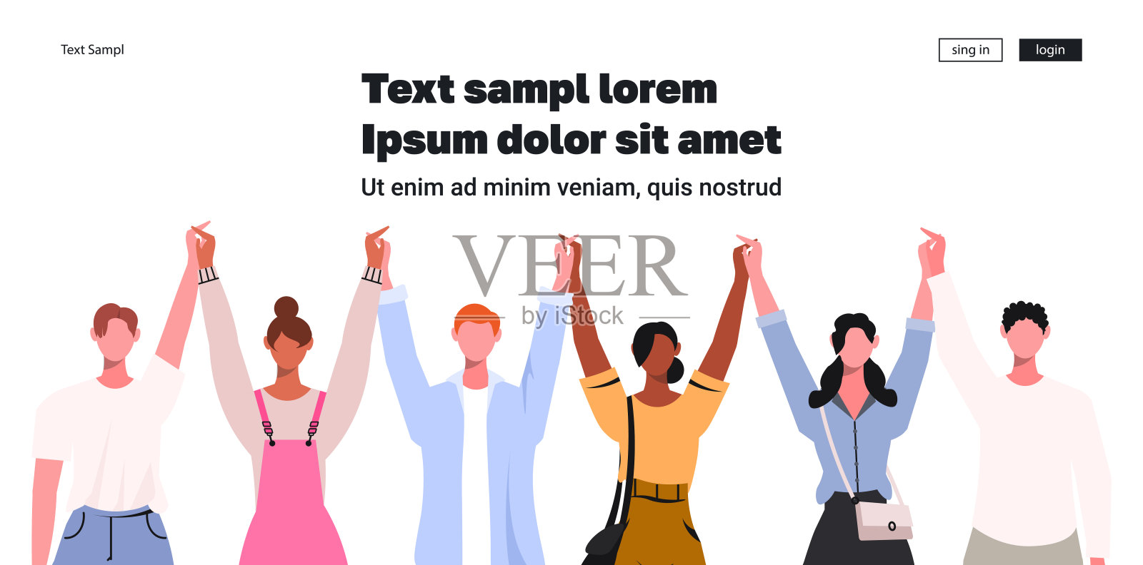 商业团队高举双手庆祝成功。插画图片素材