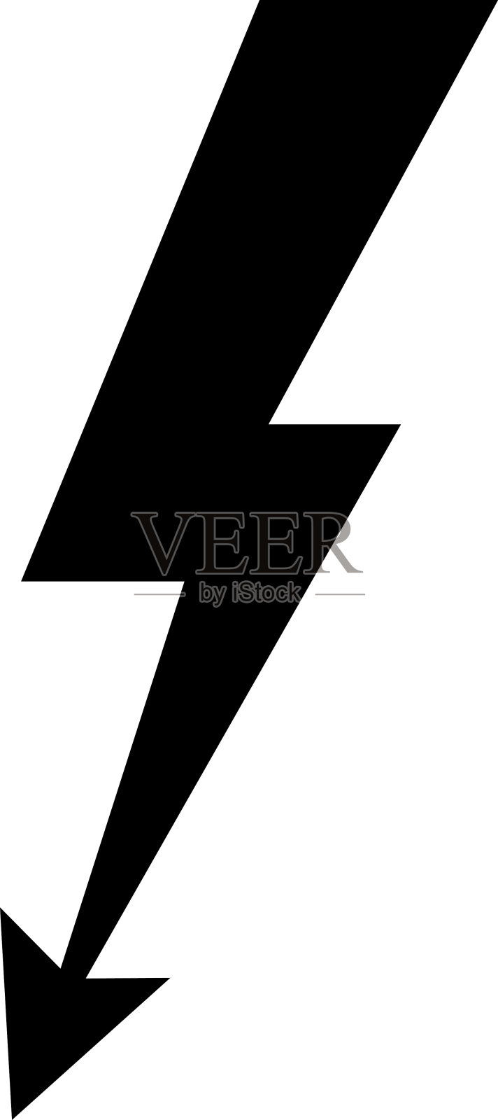 闪电平面图标。雷电图标孤立的黑色背景。矢量图插画图片素材