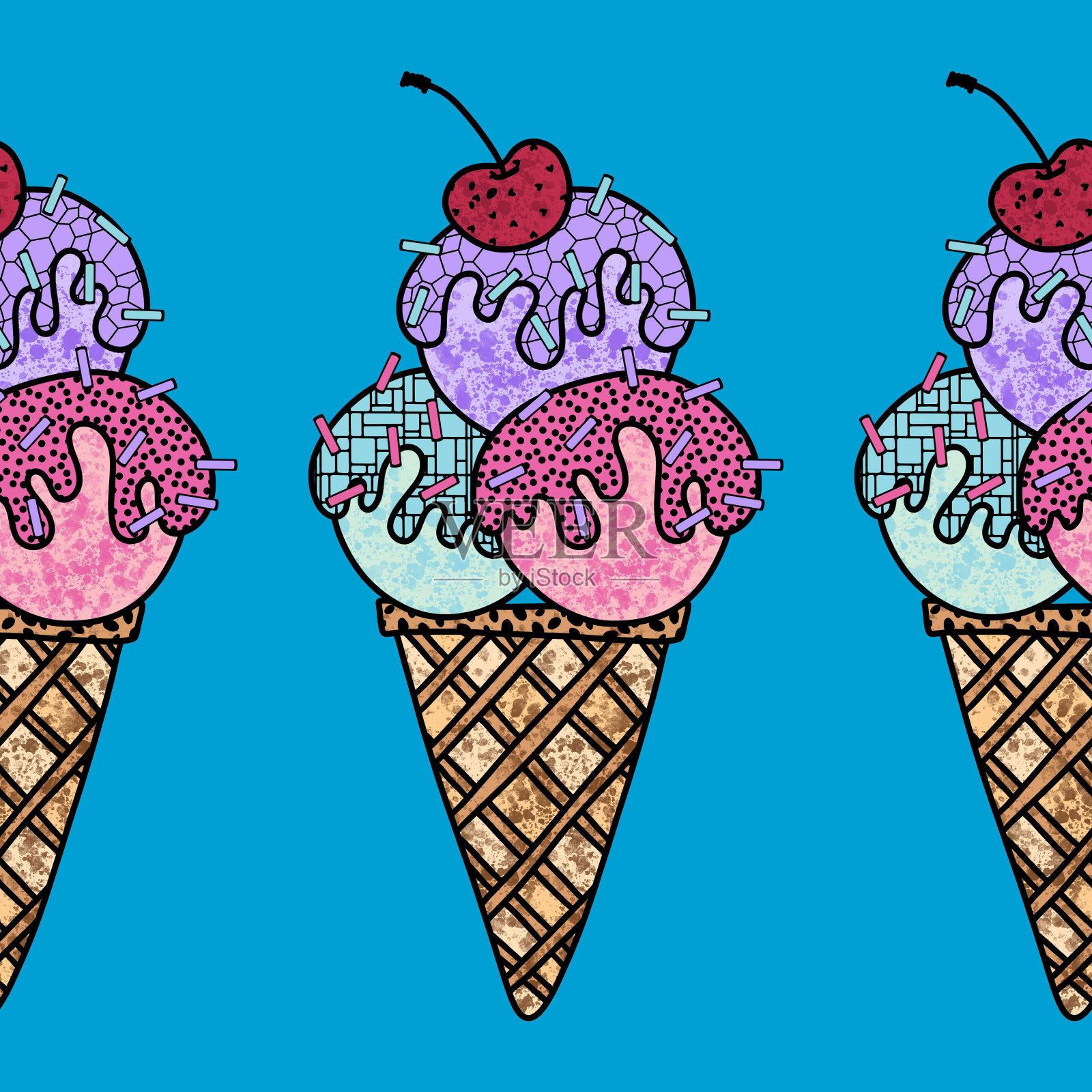 冰淇淋图案的面料和纺织品和儿童插画图片素材