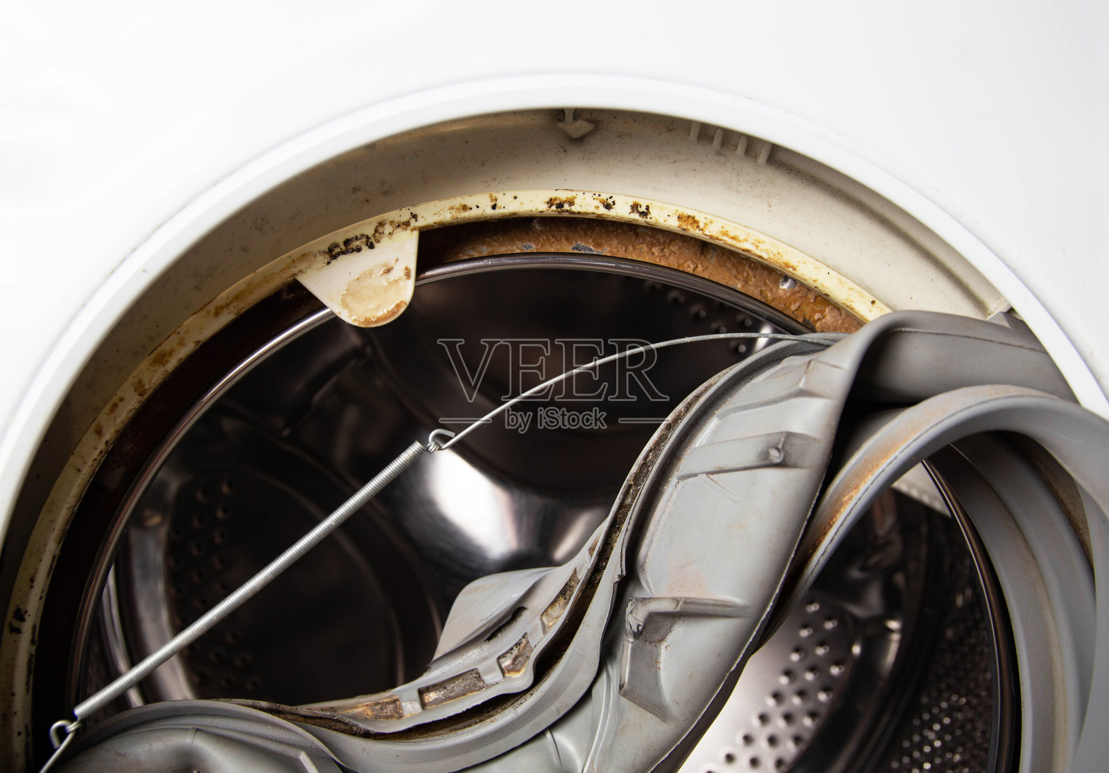 旧橡胶舱口密封与洗衣机缺陷，工业照片摄影图片