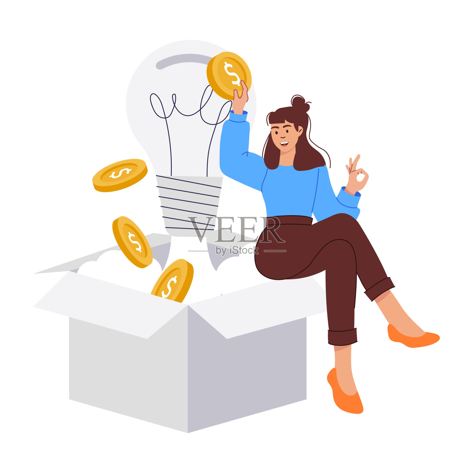 女孩有融资的想法，平面插画插画图片素材