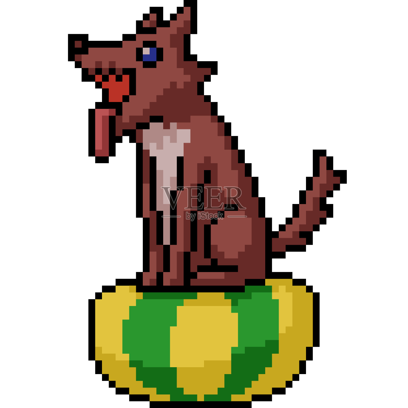 像素艺术的狗坐球插画图片素材