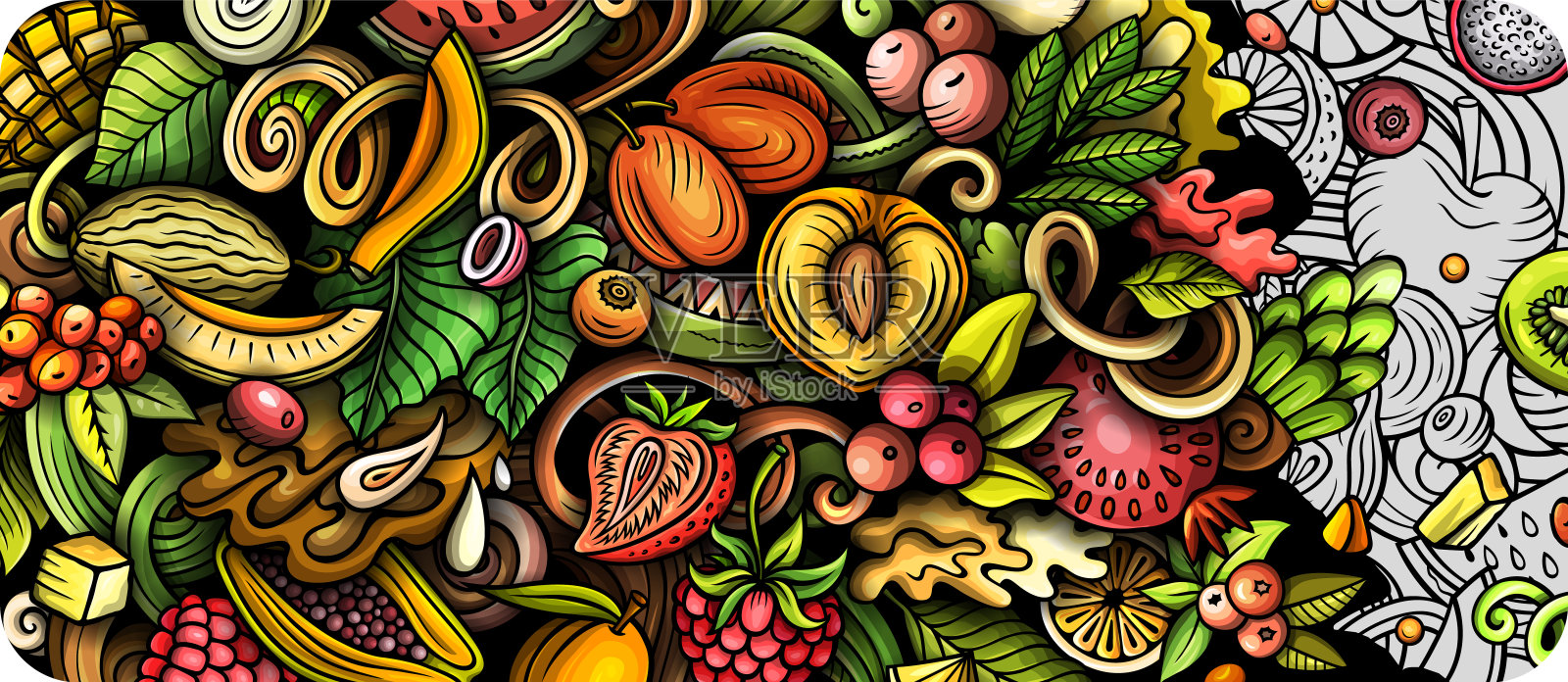 卡通矢量涂鸦新鲜水果横幅背景插画图片素材