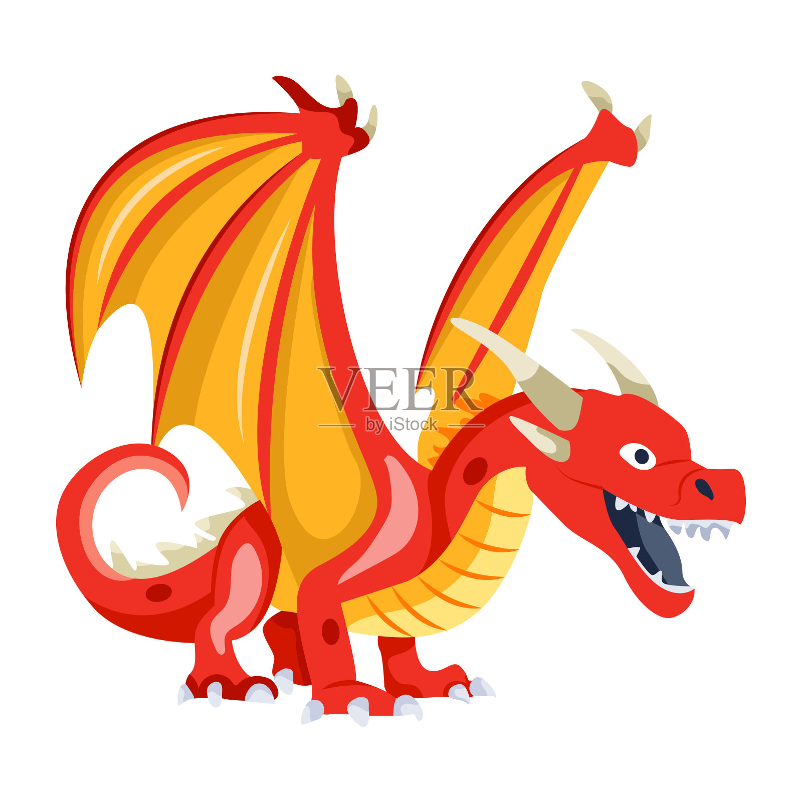 大龙咆哮矢量设计的平面风格插画图片素材