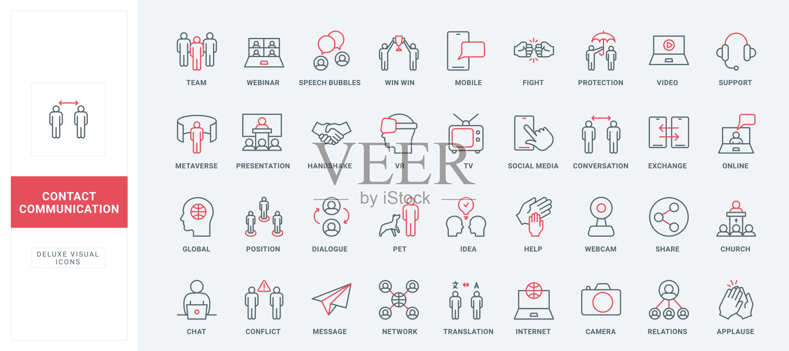 业务沟通，冲突管理和团队对话，聊天线图标集插画图片素材