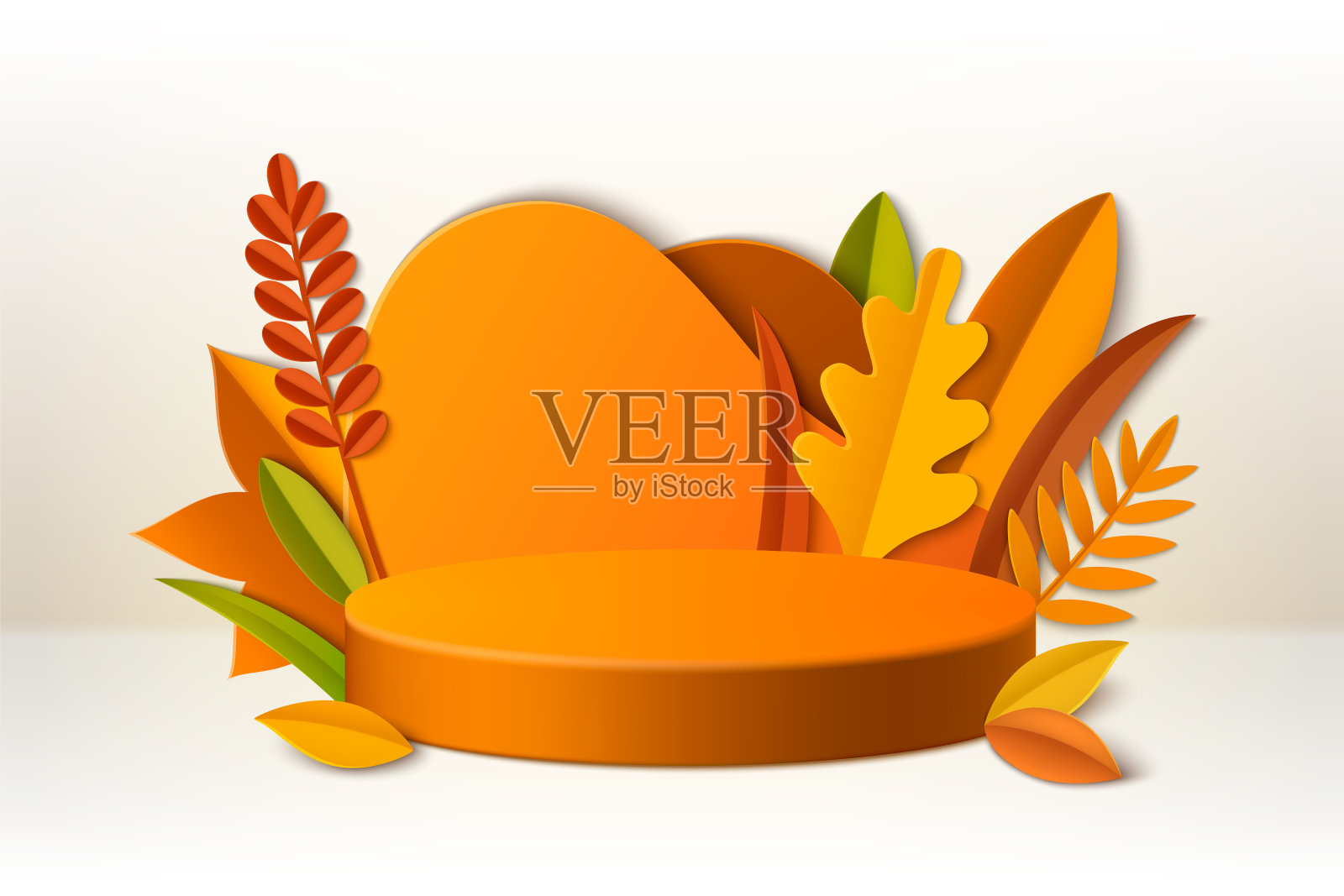 带有叶子的产品的3d秋季销售平台插画图片素材