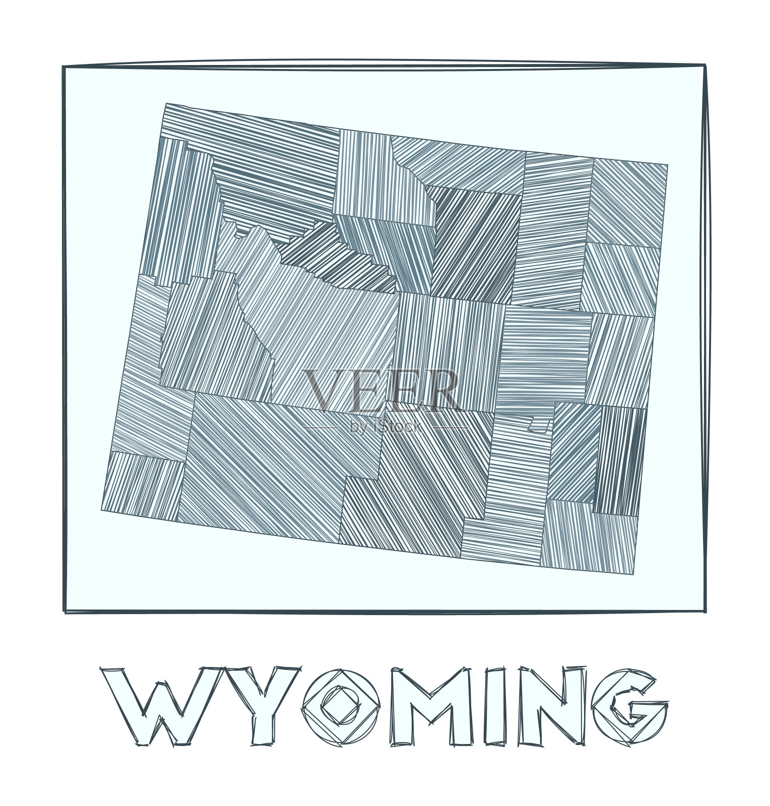 怀俄明州的草图。灰度手绘美国州地图。填充区域与hahaure条纹。矢量插图。插画图片素材