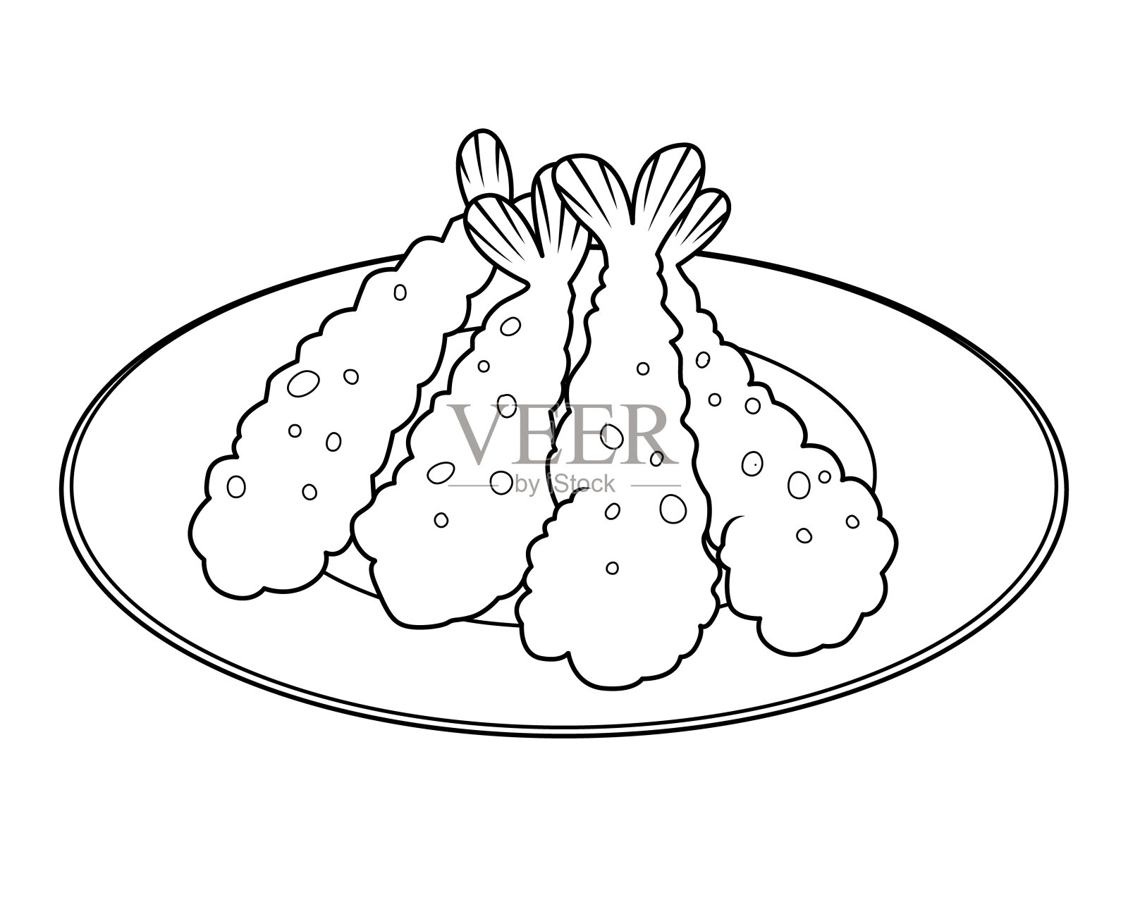 天妇罗虾日本食品矢量卡通插图BW插画图片素材