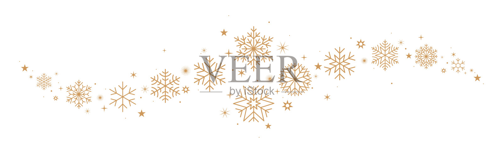 圣诞的边框，雪花的旗帜上缀着金色的星星插画图片素材