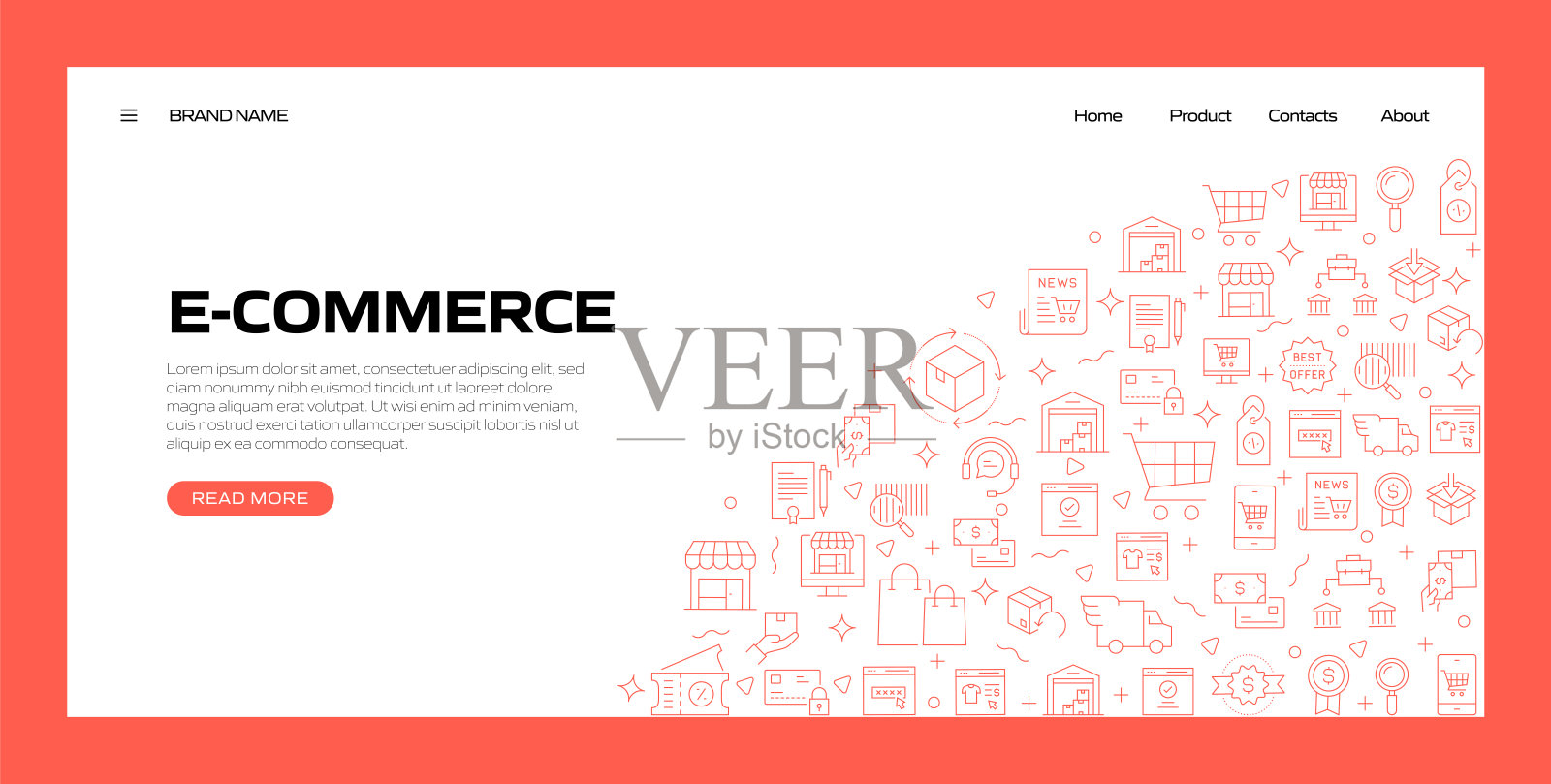 电子商务相关的线条风格横幅设计网页，标题，小册子，年度报告和书籍封面插画图片素材