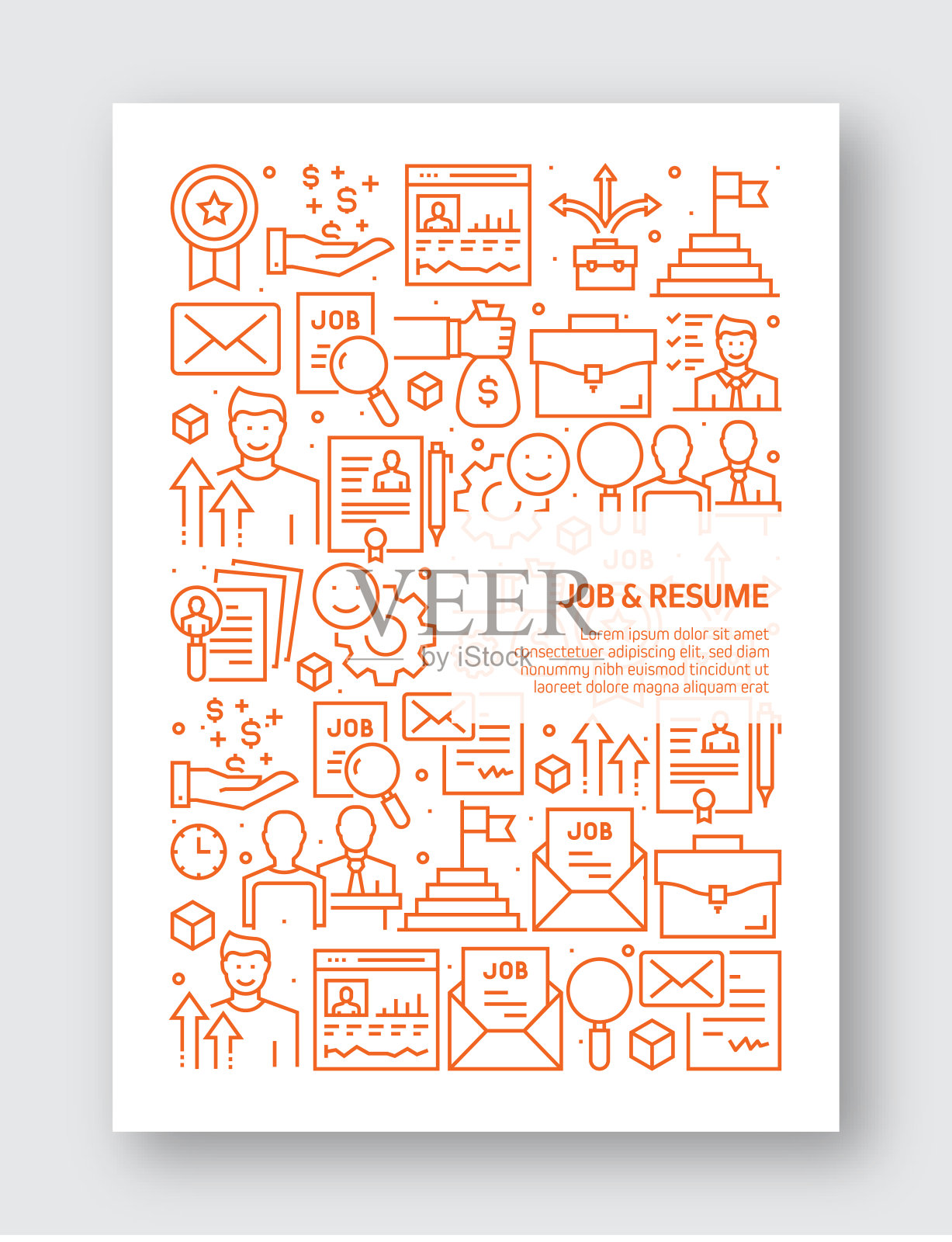 工作和简历相关的线条风格横幅设计的网页，标题，小册子，年度报告和书籍封面插画图片素材