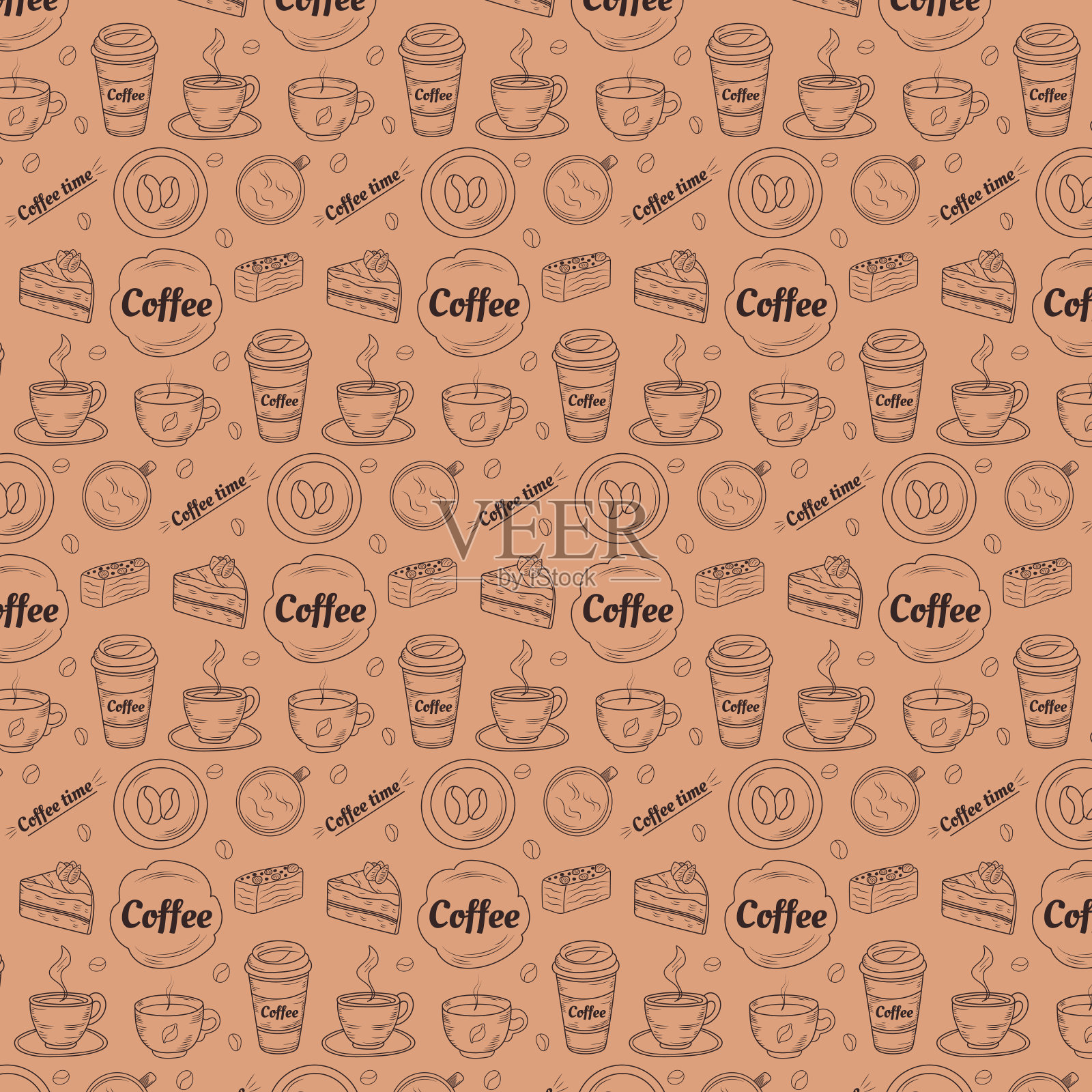 涂鸦风格的咖啡图案插画图片素材