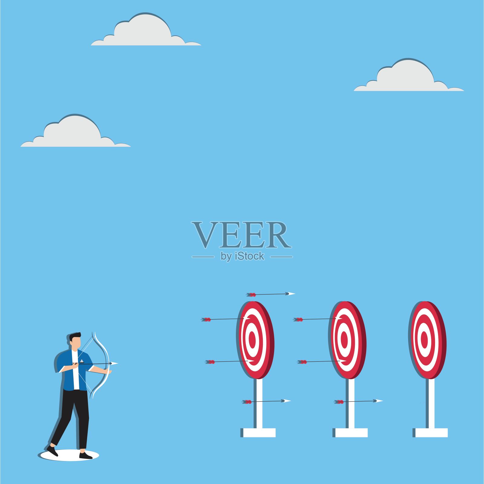商人向目标射箭，目标远大插画图片素材