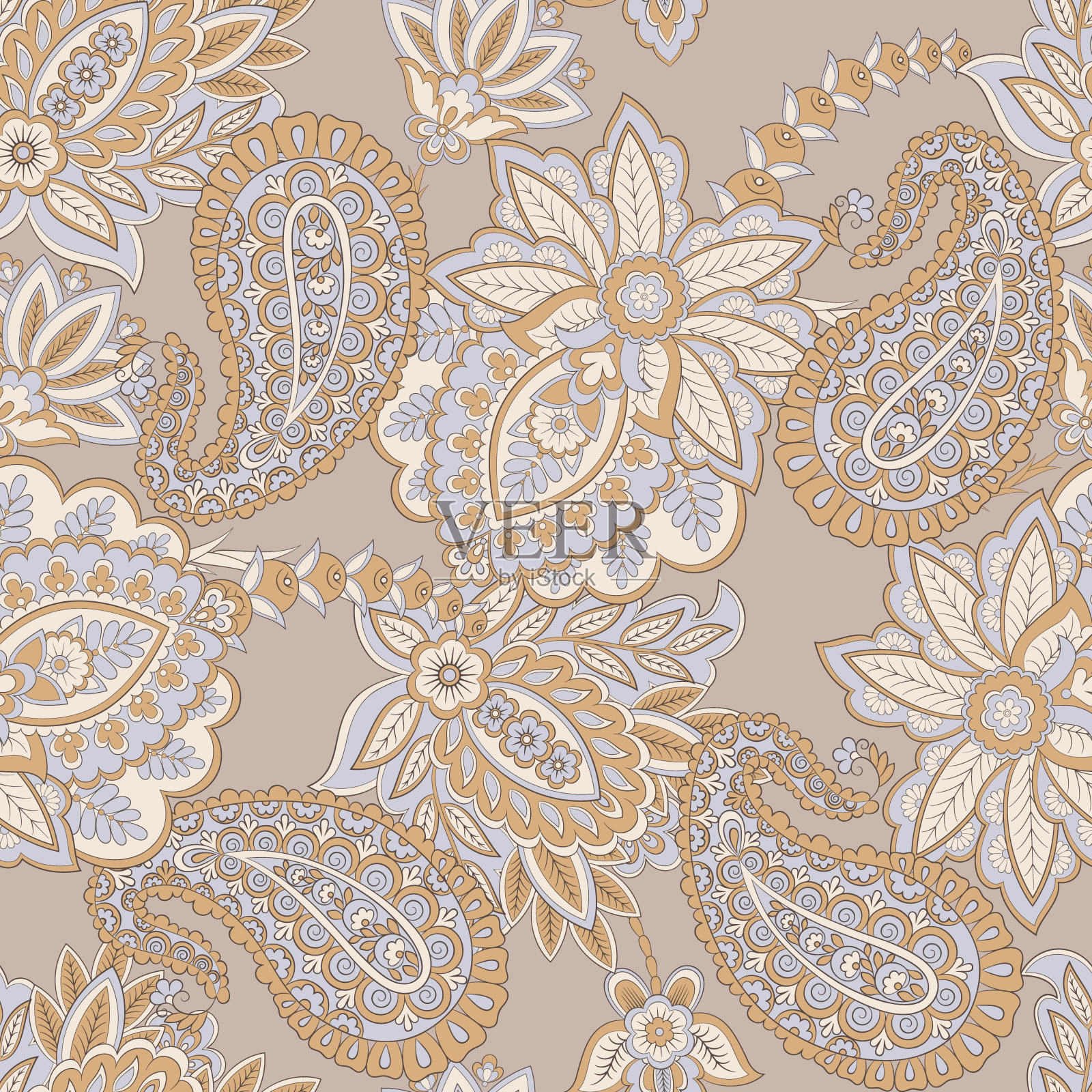 佩斯利花东方民族图案。无缝矢量装饰。锦缎织物图案。插画图片素材