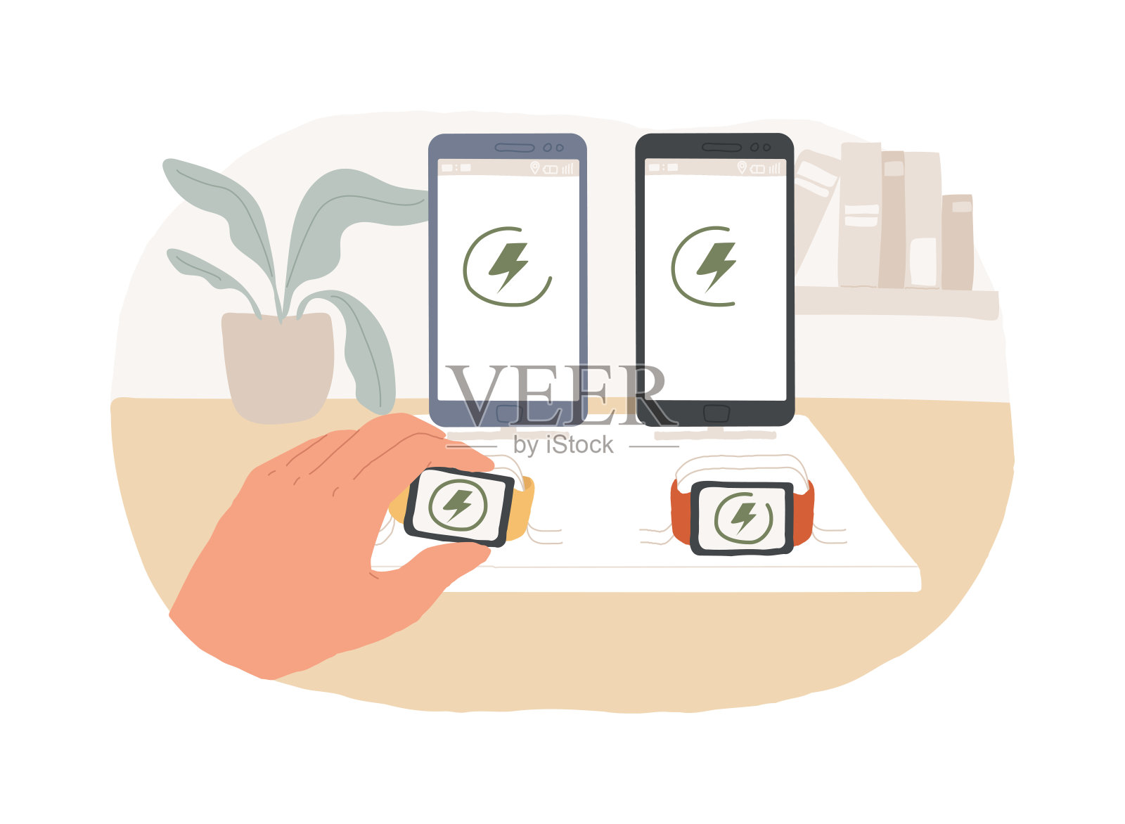 充电站隔离卡通矢量插图。插画图片素材