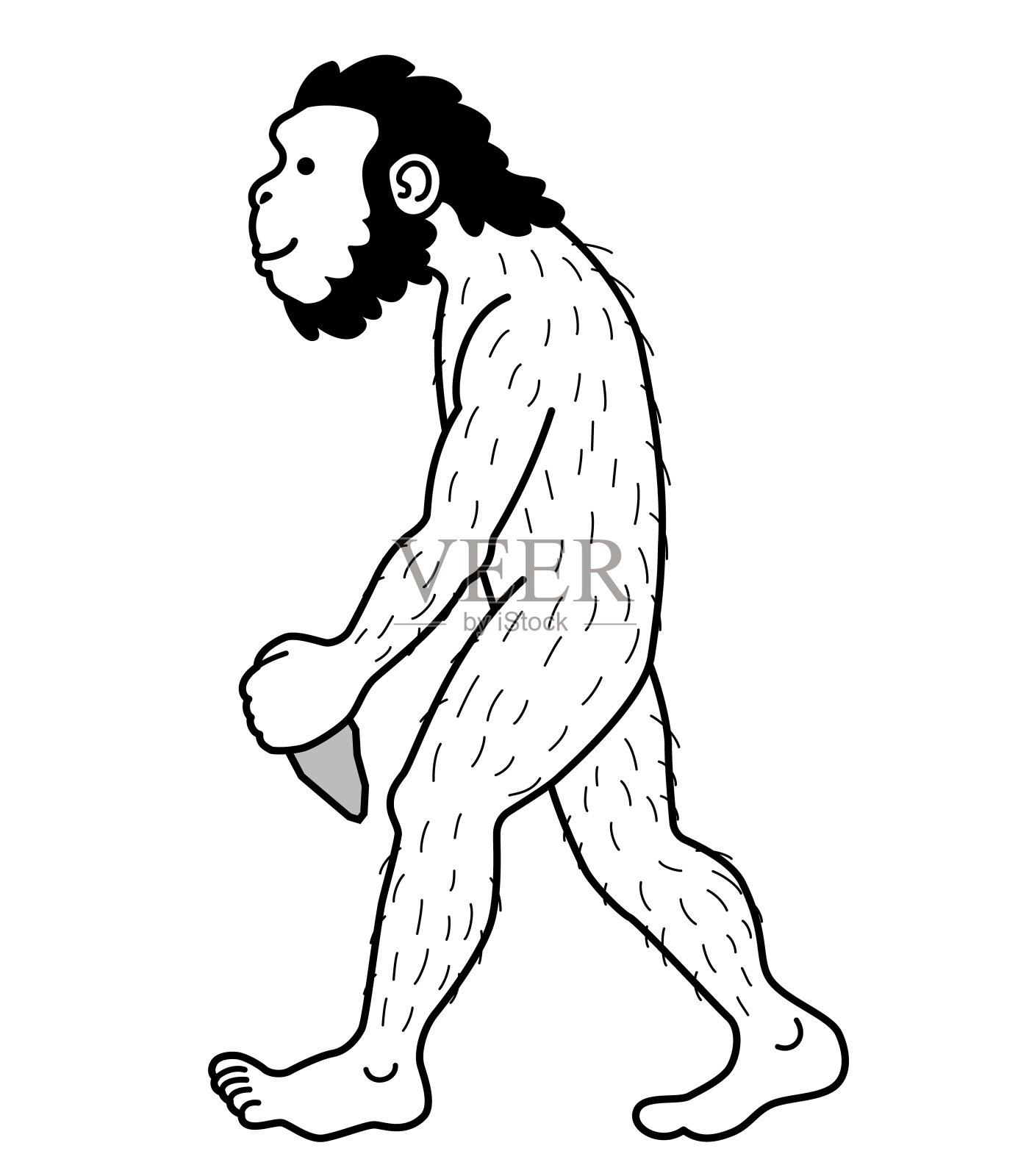 行走的猿人孤立在白色的背景上插画图片素材