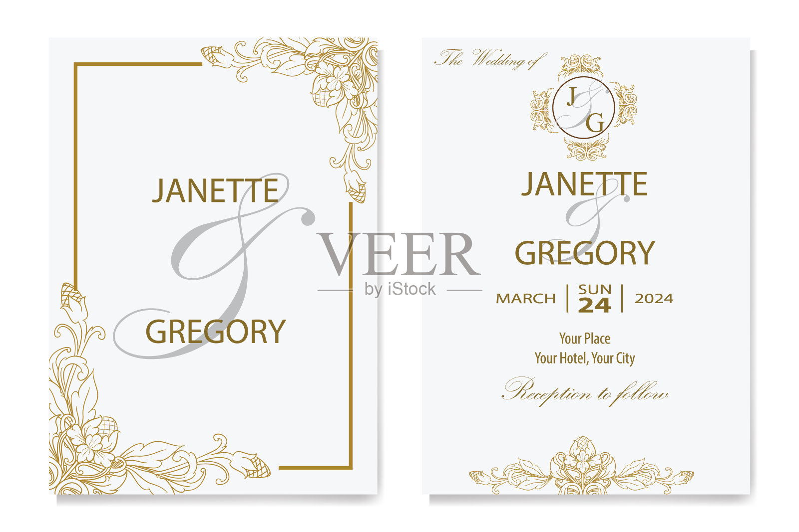 花朵绿色植物花叶装饰角文本分隔优雅的框架邀请插画图片素材