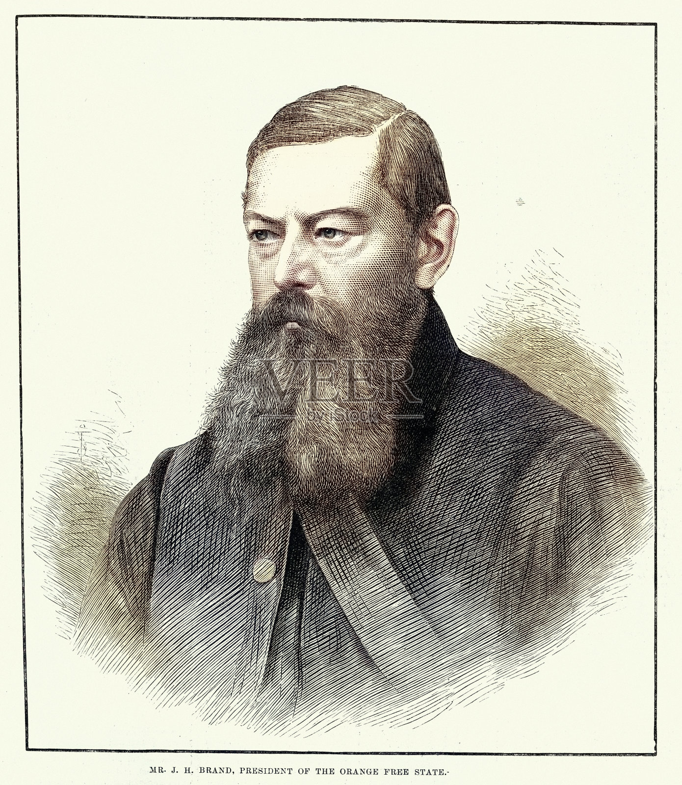 约翰内斯·亨利库斯·布兰德爵士，1823年至1888年，19世纪维多利亚时代奥兰治自由邦总统插画图片素材