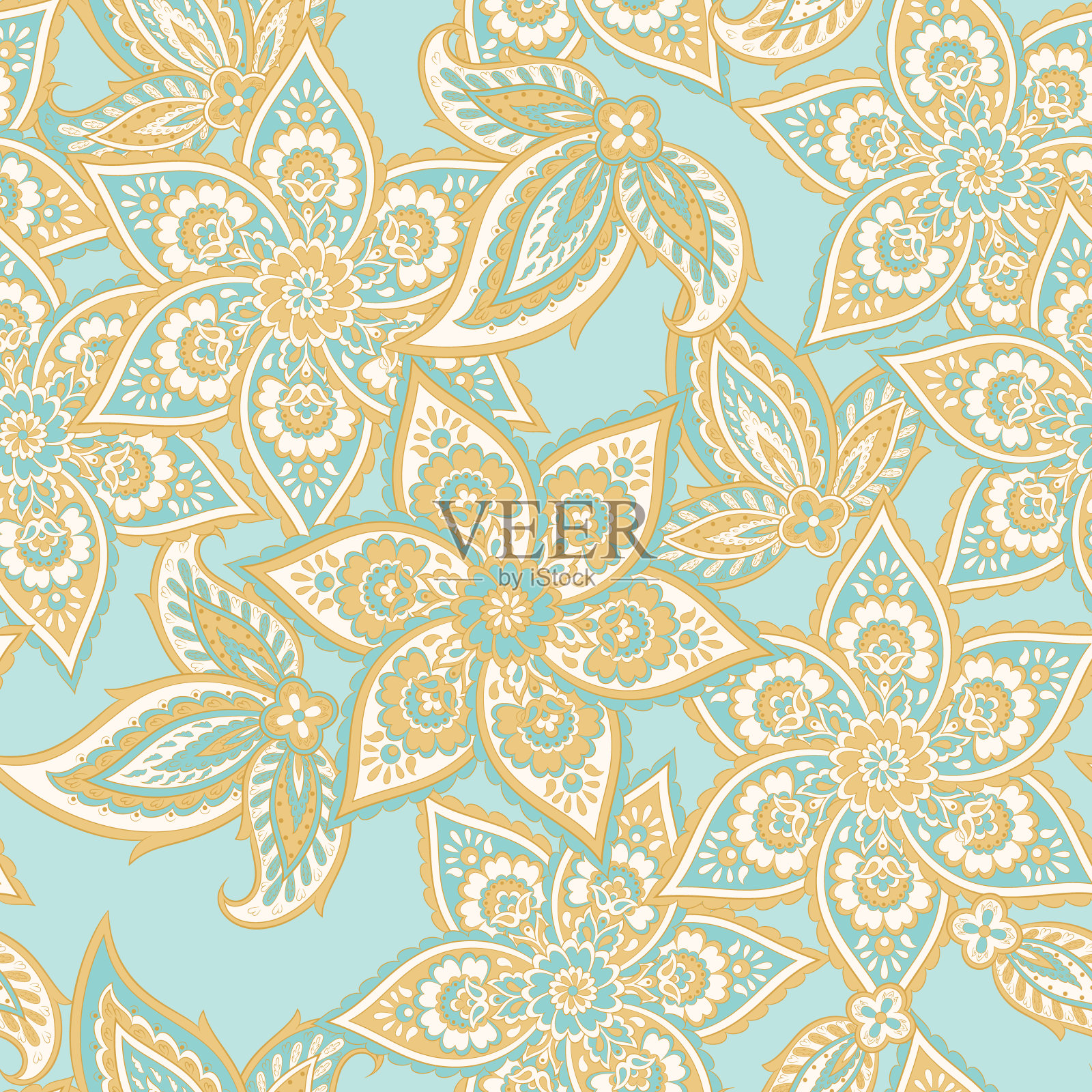 无缝佩斯利图案在印度蜡染风格。花卉矢量插图插画图片素材