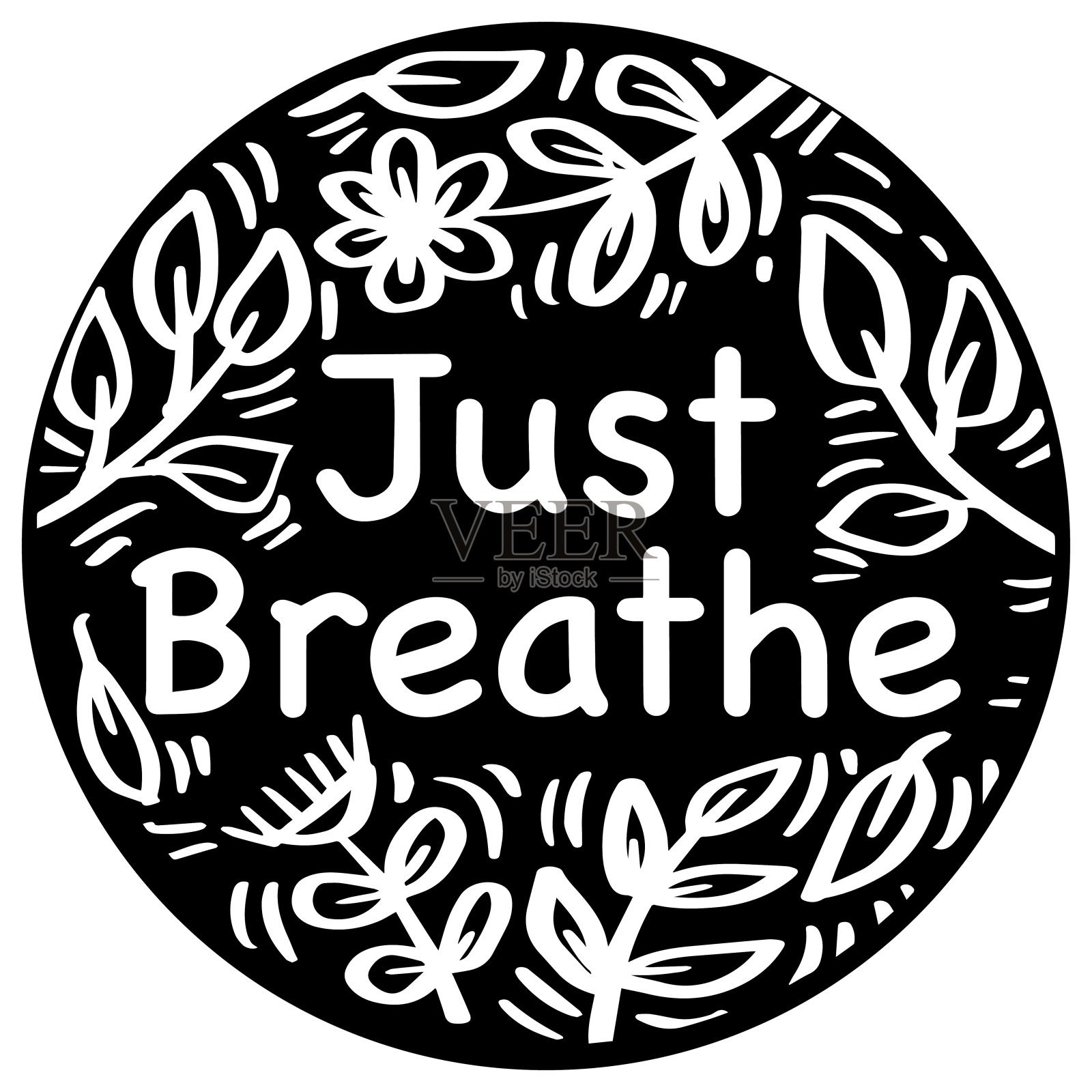 简单呼吸就好。手绘字母短语在涂鸦风格。矢量图插画图片素材