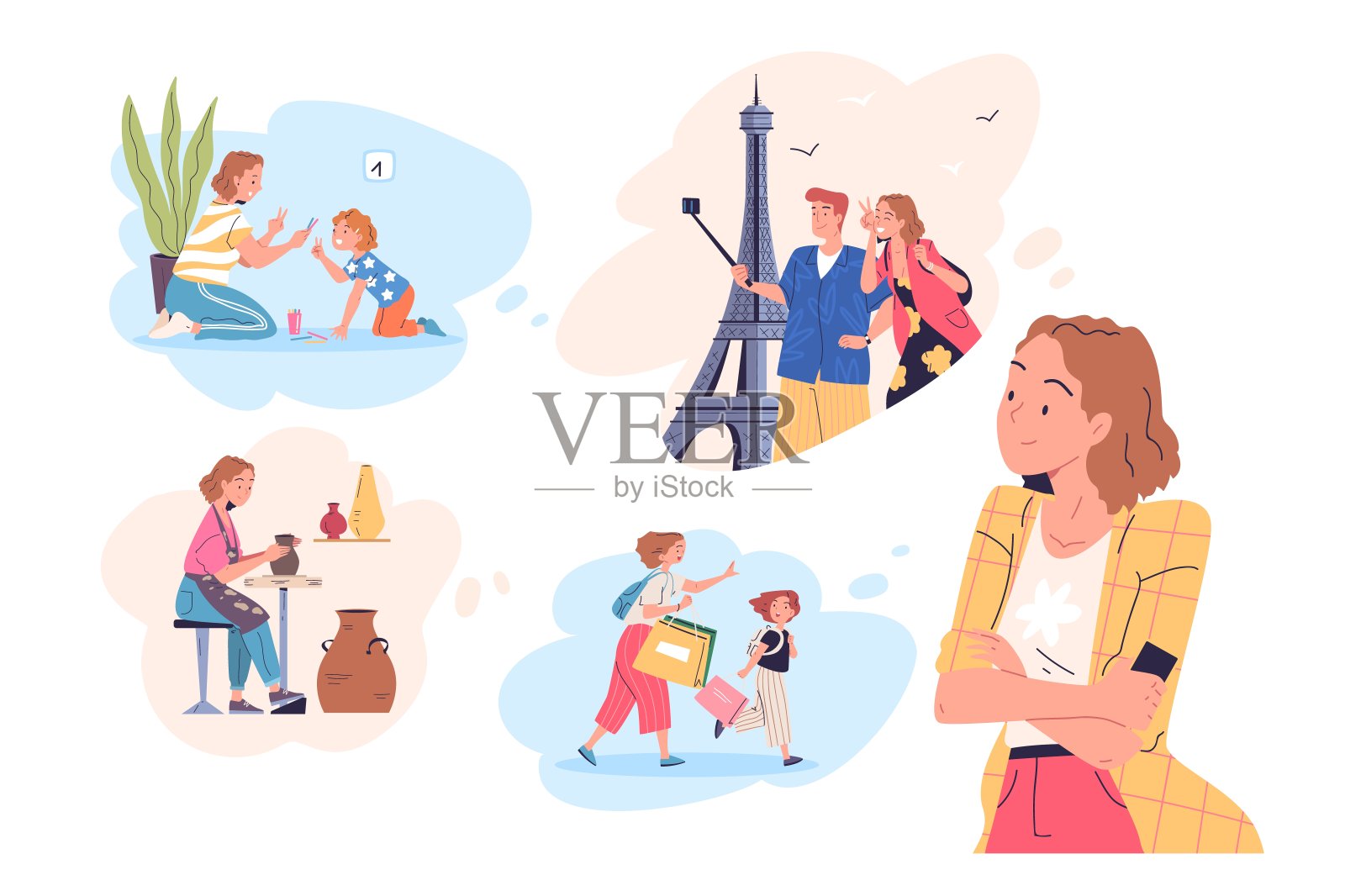 过去的记忆。女性积极记忆重要人生记忆，快乐女性体验梦境怀旧时刻场景在头部女性人格心理矢量插图插画图片素材