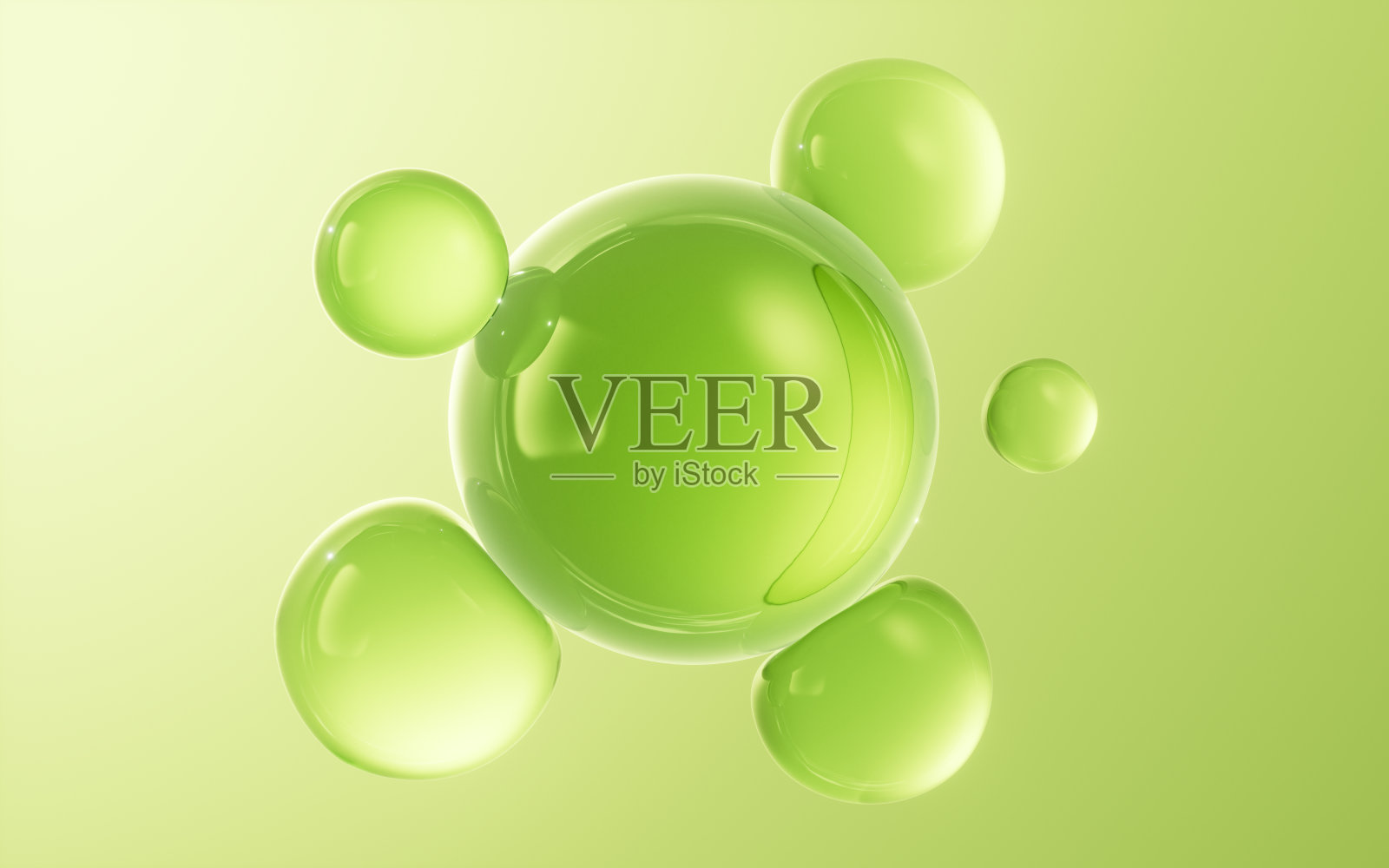 透明的绿色气泡背景，3d渲染。照片摄影图片