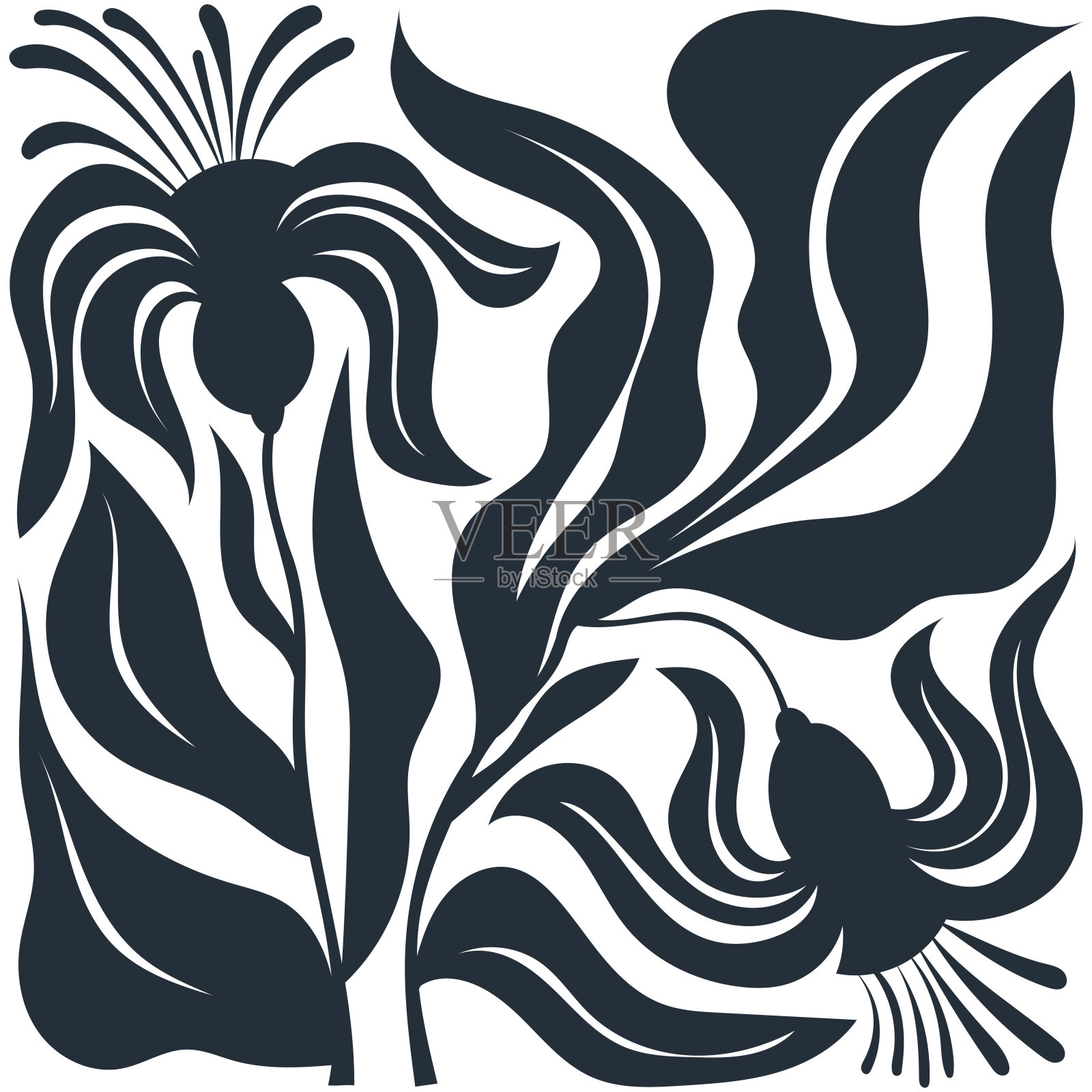 花卉抽象元素。植物黑色和白色组成。现代时髦的马蒂斯极简风格。花海报，邀请。插画图片素材