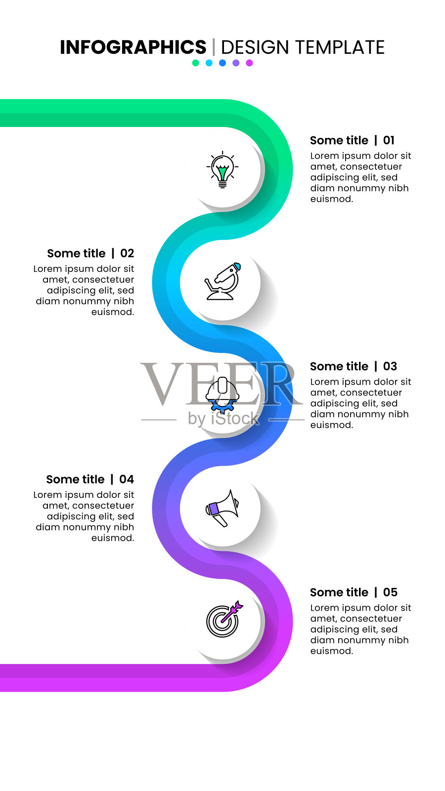 信息图表模板。竖线有5步插画图片素材