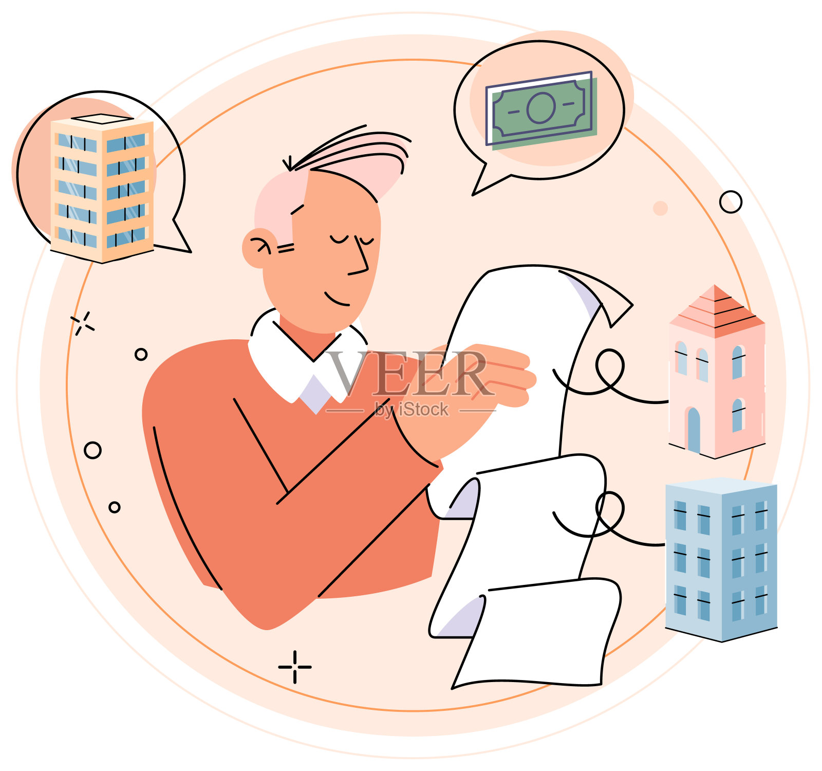 房子出售。有抵押贷款的房产允许买家享受税收优惠和减免插画图片素材