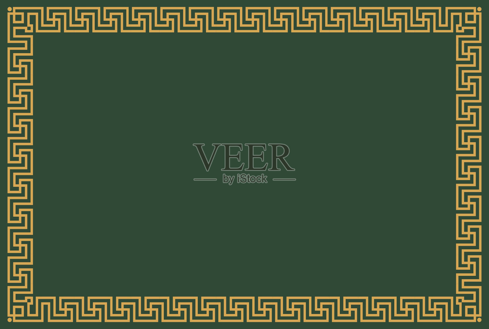 希腊装饰框架绿色和黄色，希腊概念，古希腊，希腊设计的邀请，传单和贺卡模板。矢量插图。蓝色背景，打印插画图片素材