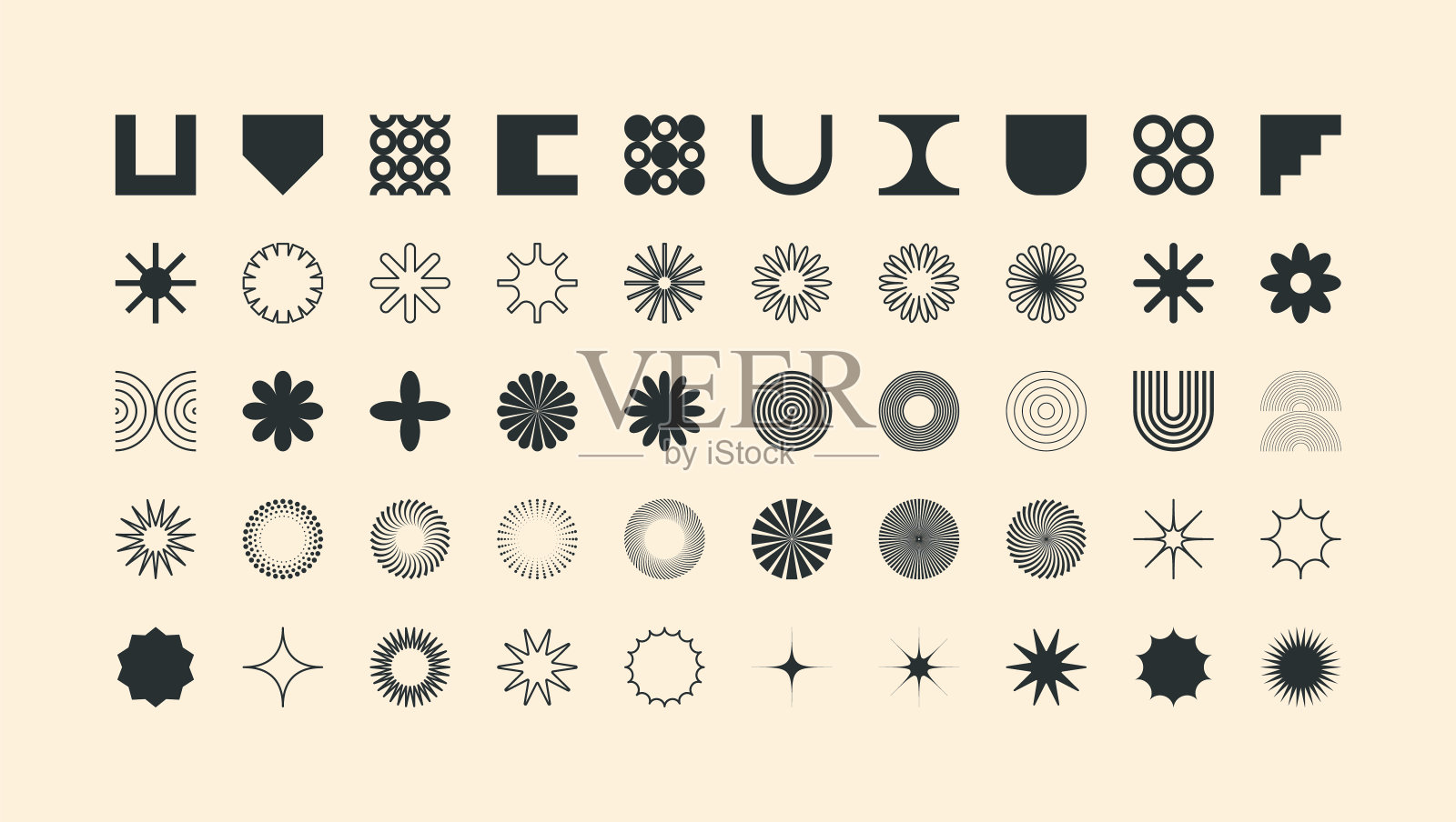 野兽派的几何形状，现代的符号。简单的原始元素和形式。复古的设计，时尚的当代极简风格，y2k。矢量图插画图片素材