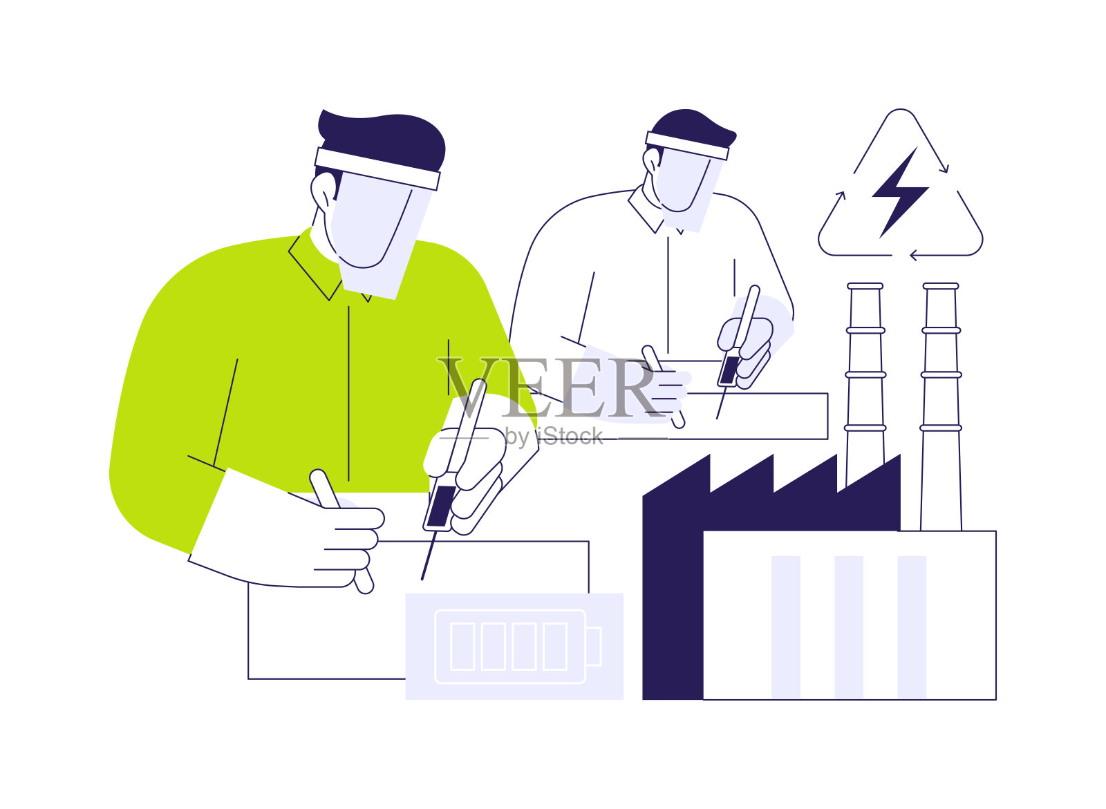 电池回收厂抽象概念矢量插图。插画图片素材