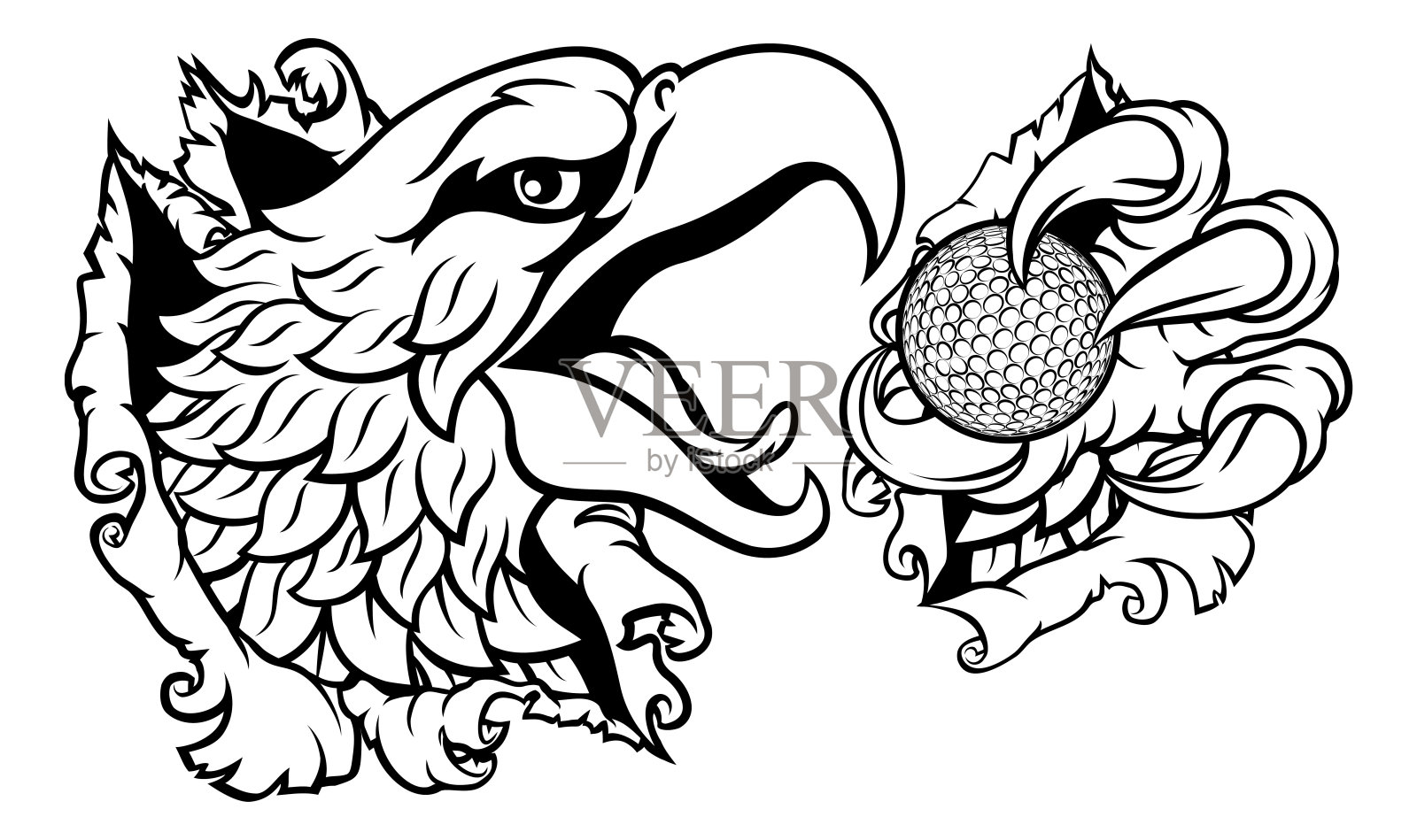 秃鹰鹰扯高尔夫球吉祥物插画图片素材