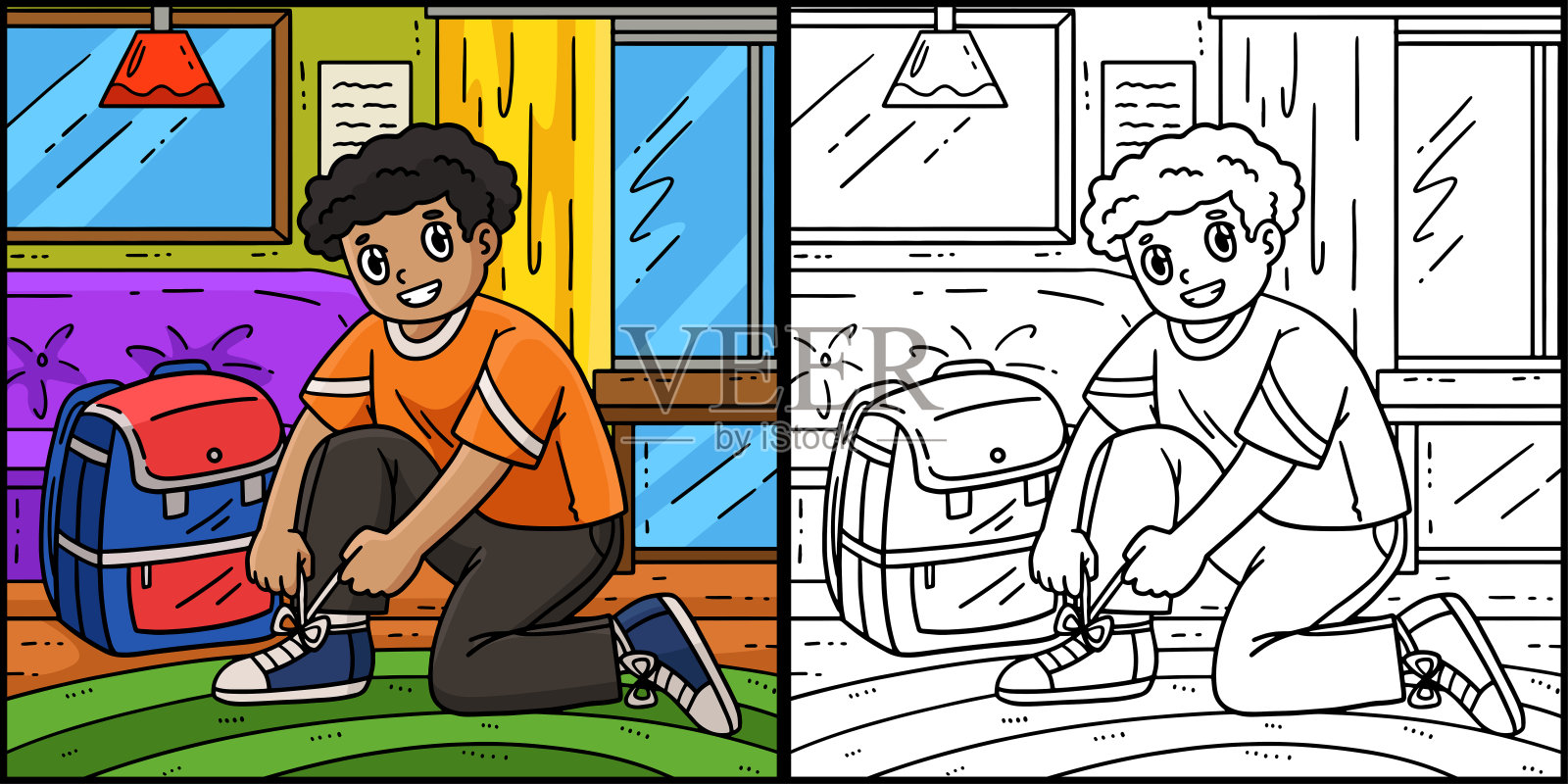 第一天上学的孩子的学校鞋插画图片素材