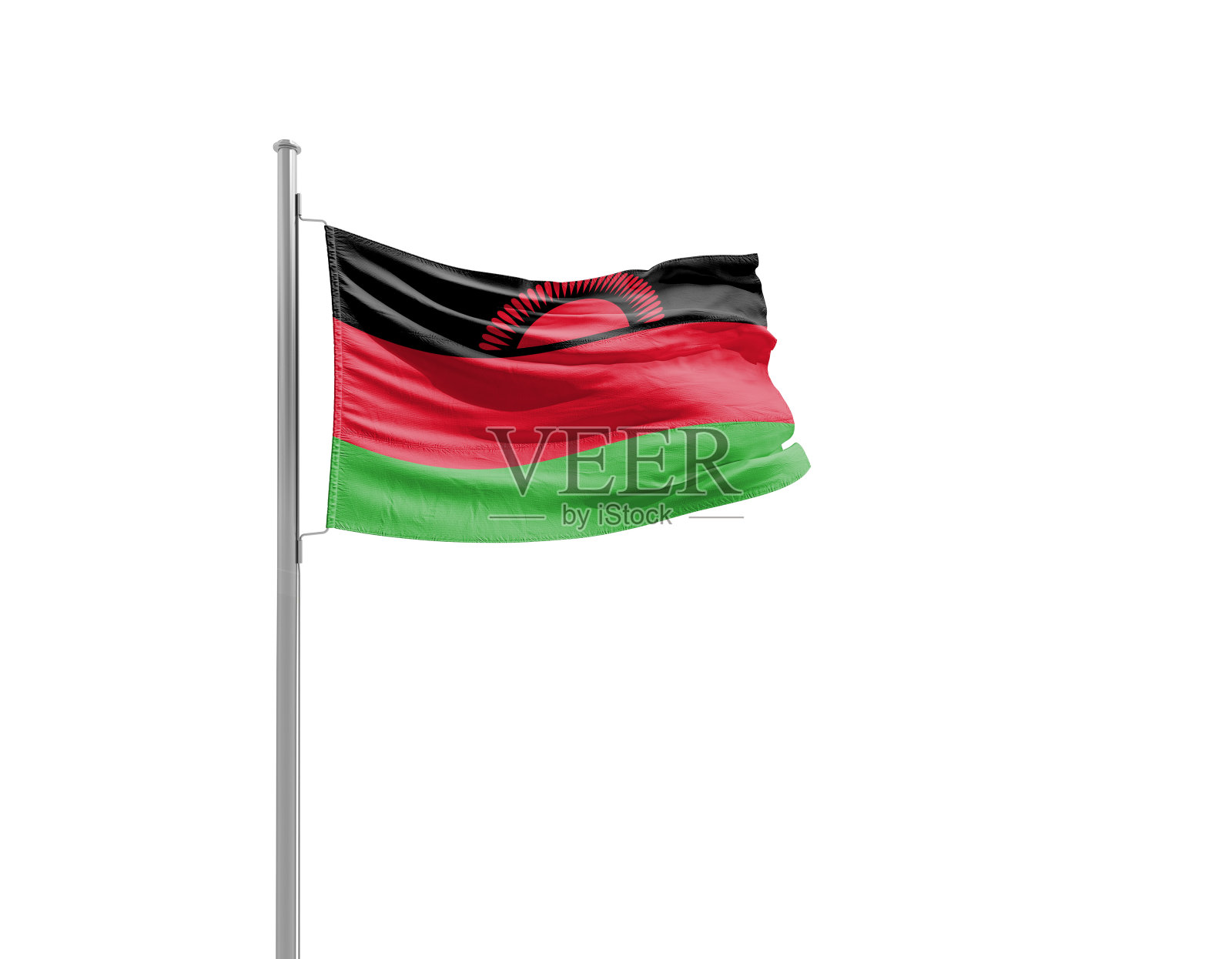 马拉维国旗在白色背景上与剪影路径分离。照片摄影图片