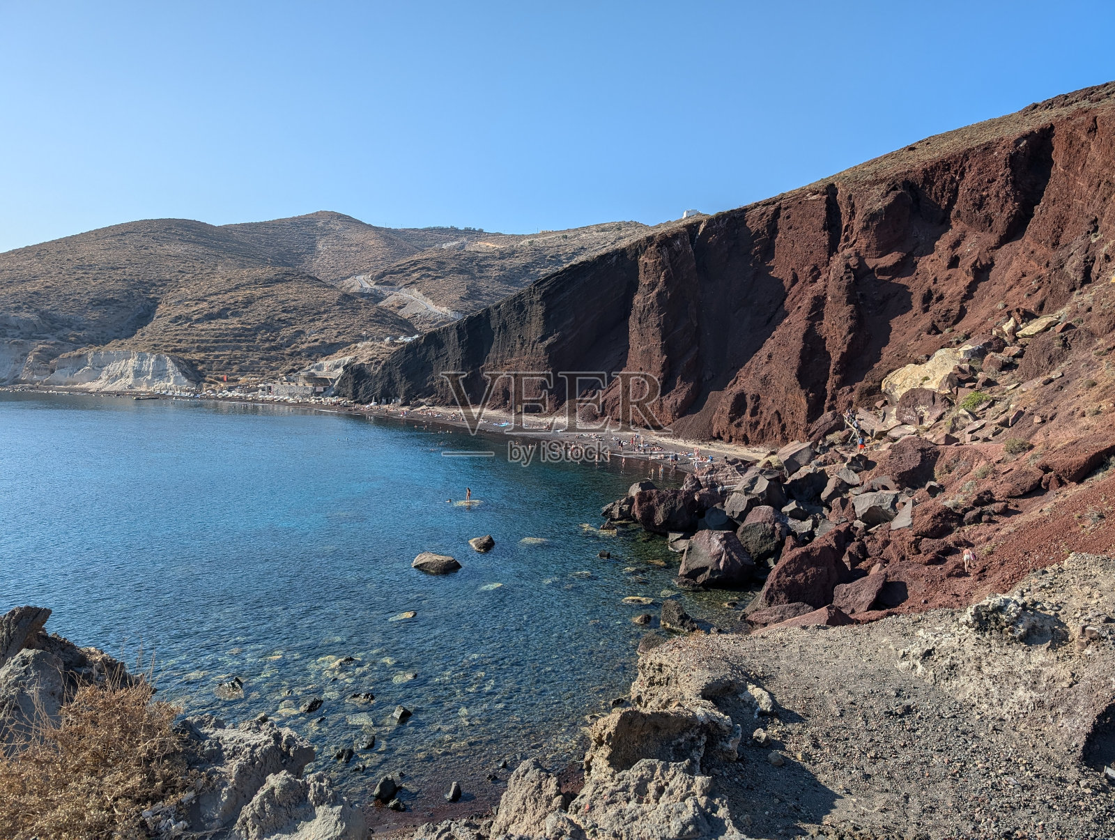红海滩，圣托里尼岛，希腊照片摄影图片