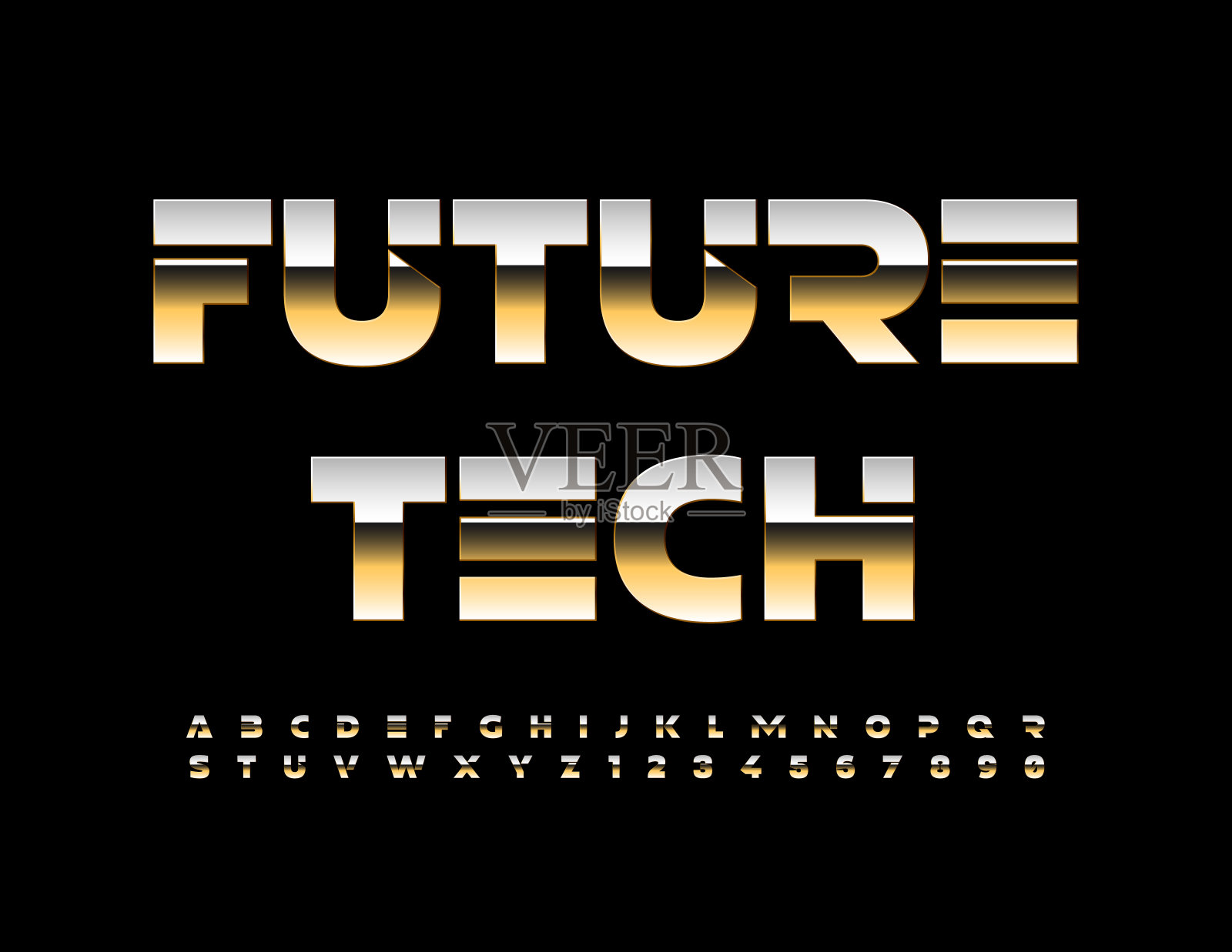 矢量时尚图标未来技术。现代黄金字母和数字集插画图片素材