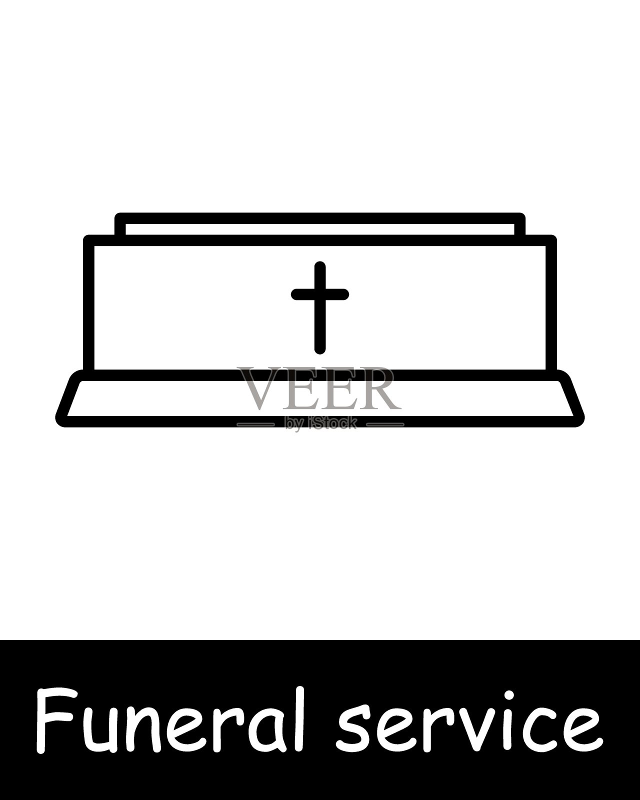 赛斯·Icon葬礼服务。圣经，十字架，宗教，基督教，殡仪馆，棺材，纪念，悲伤，悲伤，悲伤，白底黑线。埋葬的概念。插画图片素材