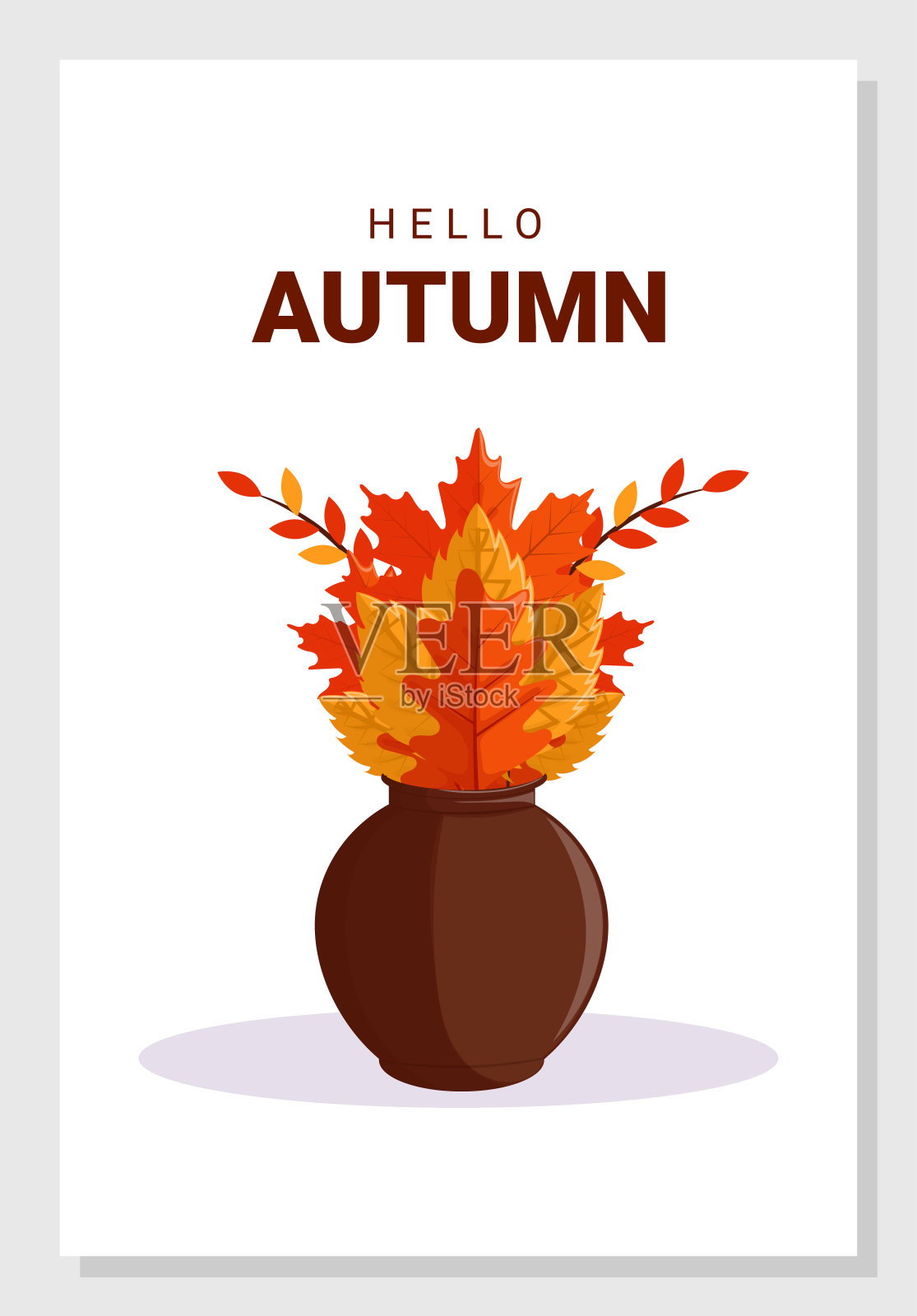 带有花瓶和秋叶的秋季明信片。秋的概念，丰收，感恩，中秋的节日。矢量插图。一张海报，一张明信片，一张邀请函。插画图片素材