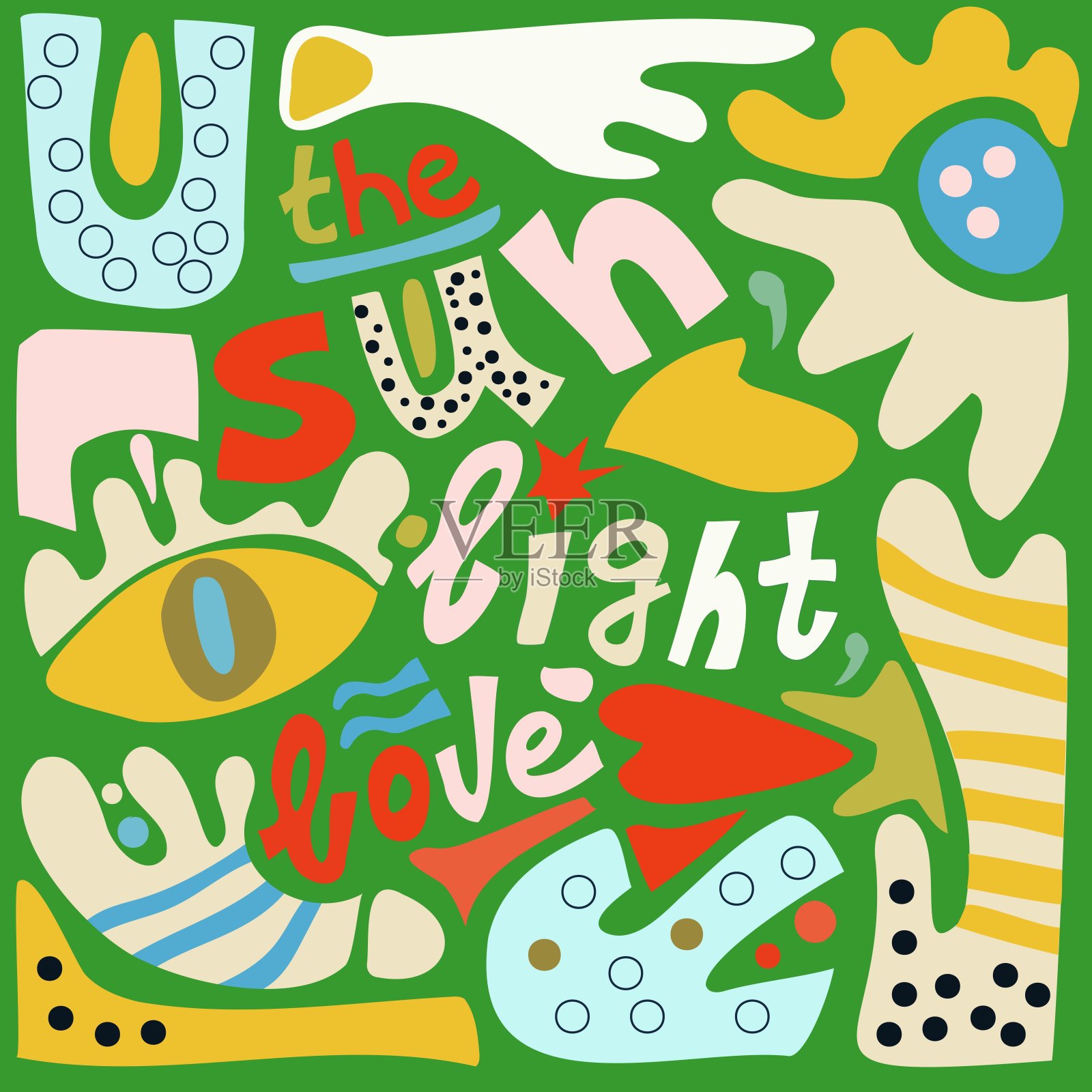 明亮的夏季插图与绿色背景上的抽象形状插画图片素材