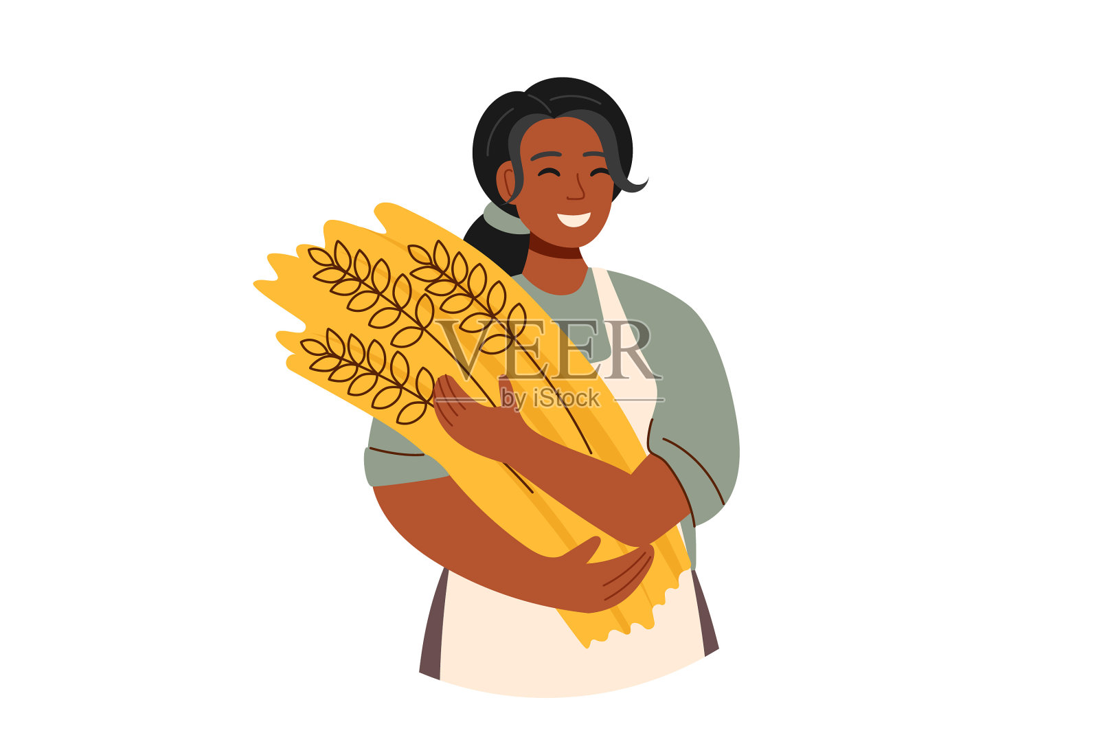 人们用麦子收割妇女插画图片素材
