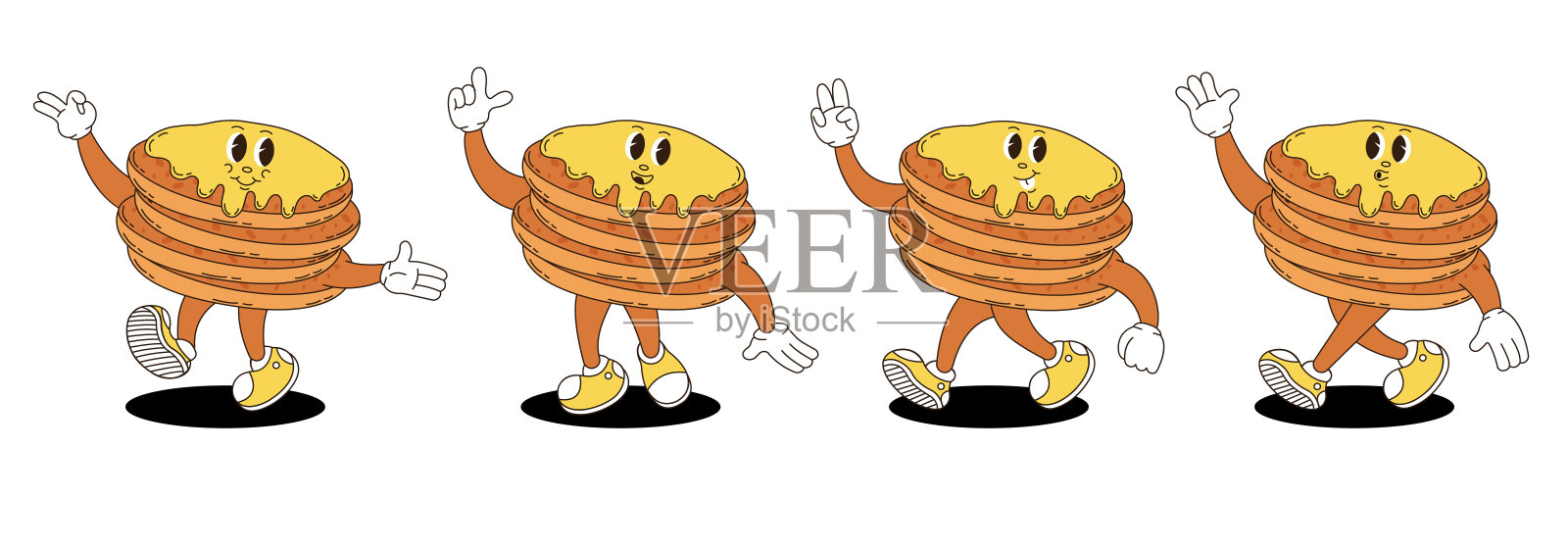 复古groovy煎饼字符集。插画图片素材