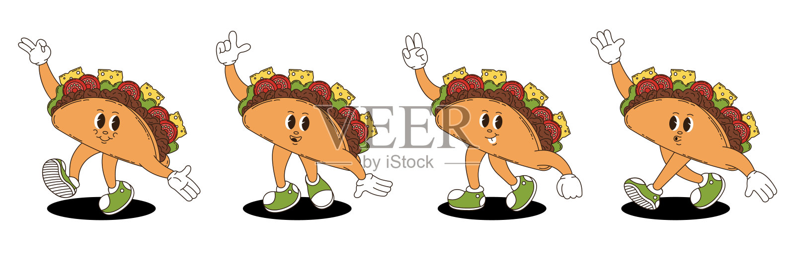 复古时髦的塔可字符集。插画图片素材