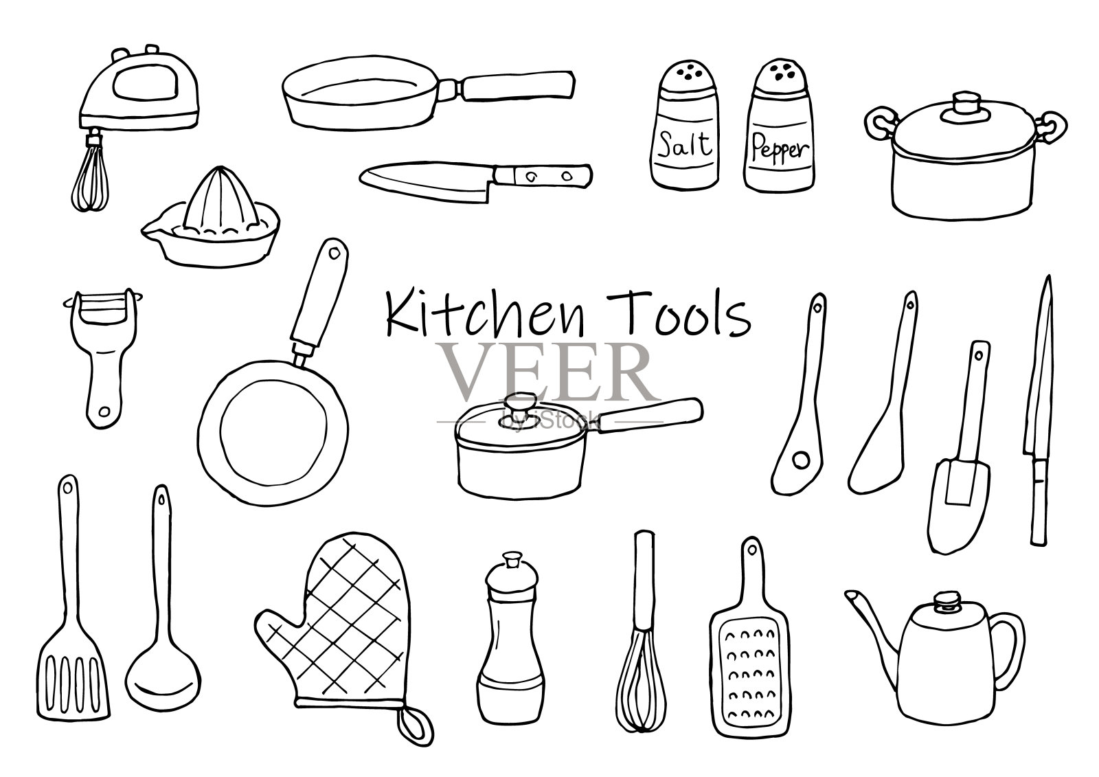 厨房工具插图集(手绘)单色插画图片素材