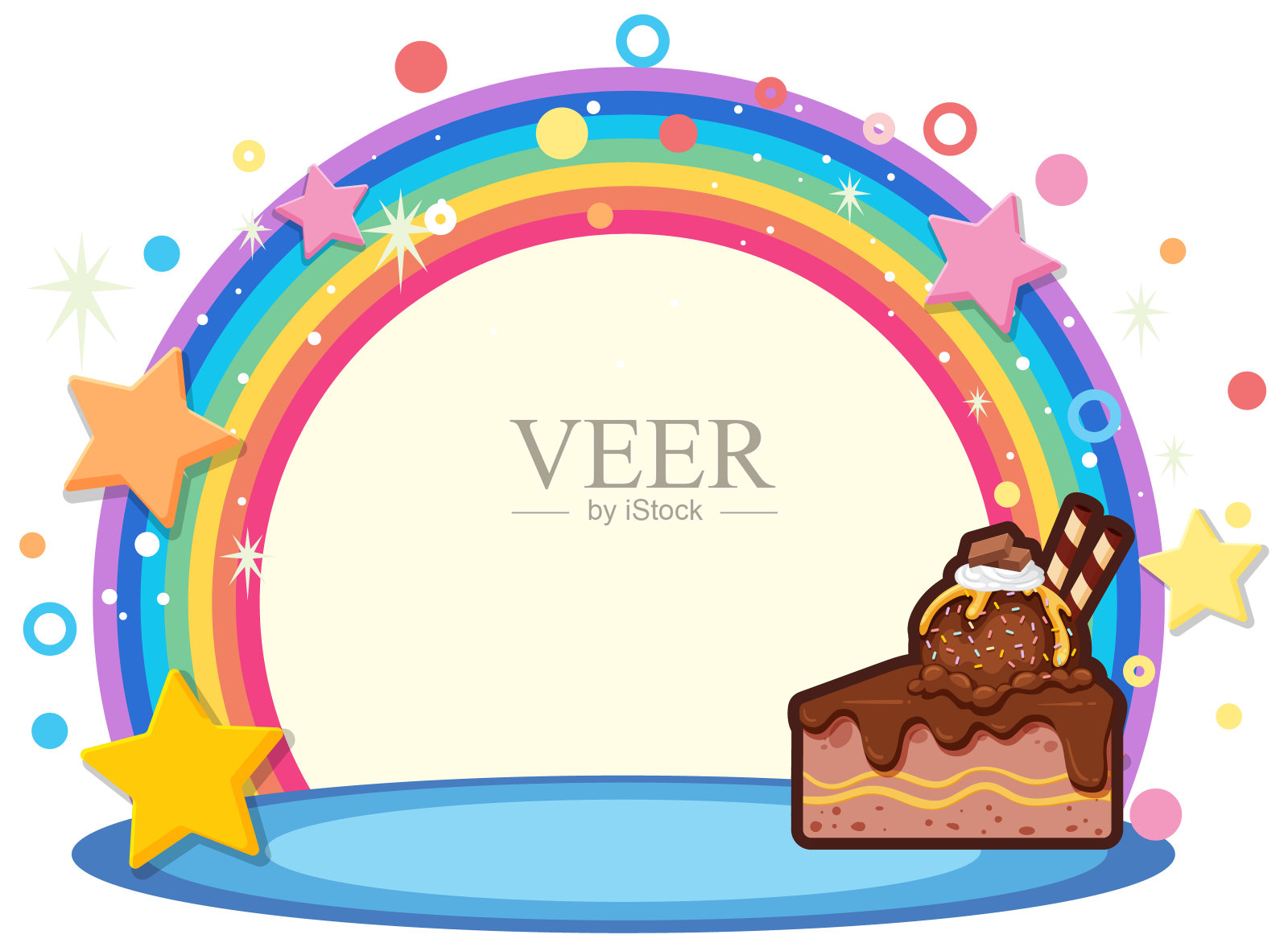 彩虹背景配巧克力蛋糕片插画图片素材