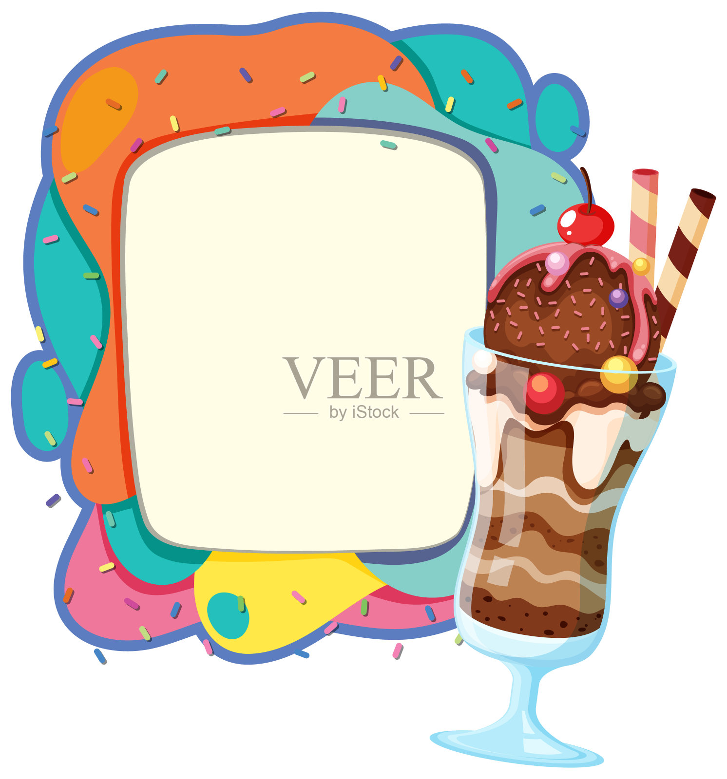 色彩斑斓的圣代，点缀着糖屑和空白插画图片素材